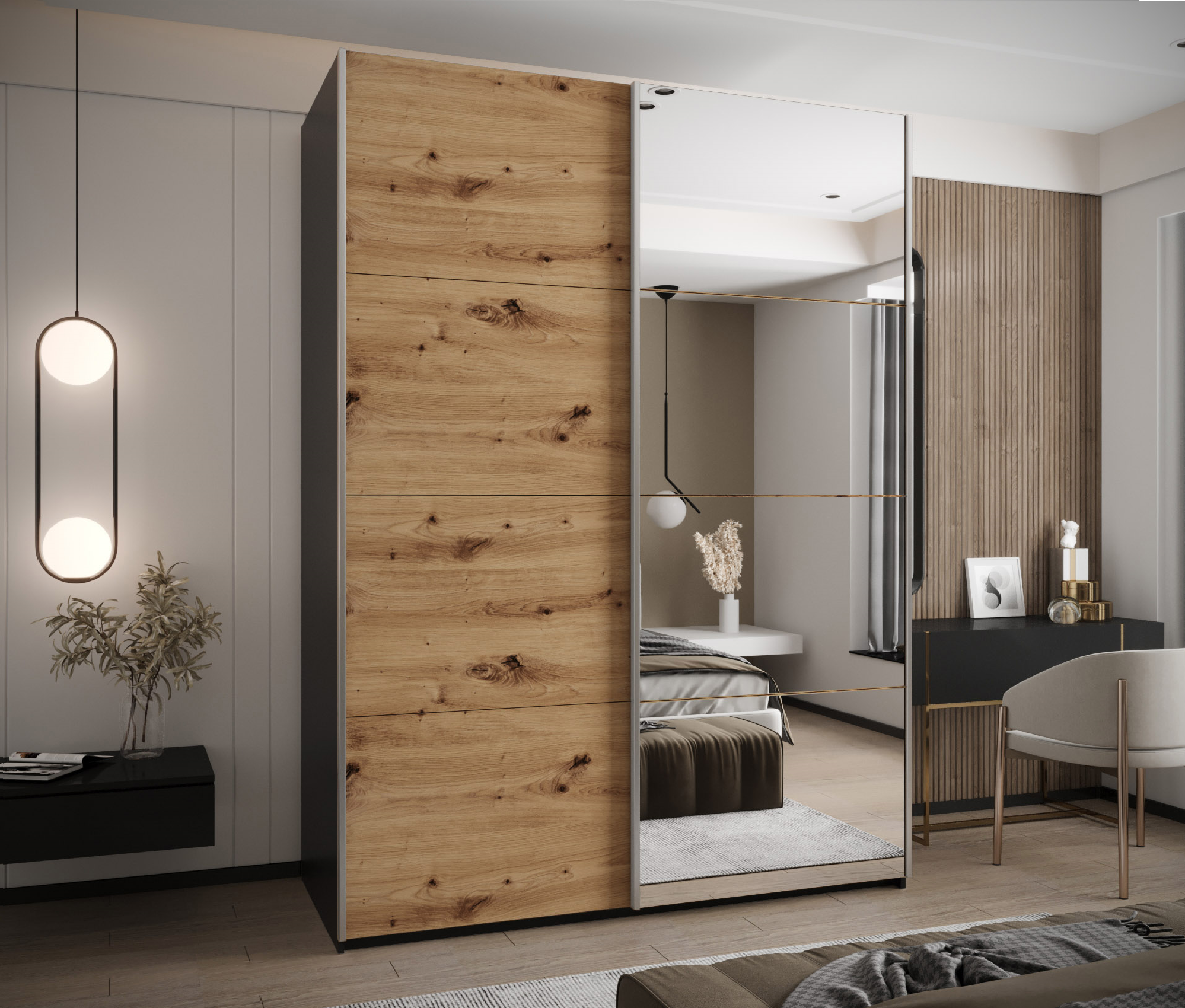 Szafa przesuwna wysoka Lux 3 190 x 64 x 245,5 cm czarny + artisan + u. srebrny - Abiks Meble - 2