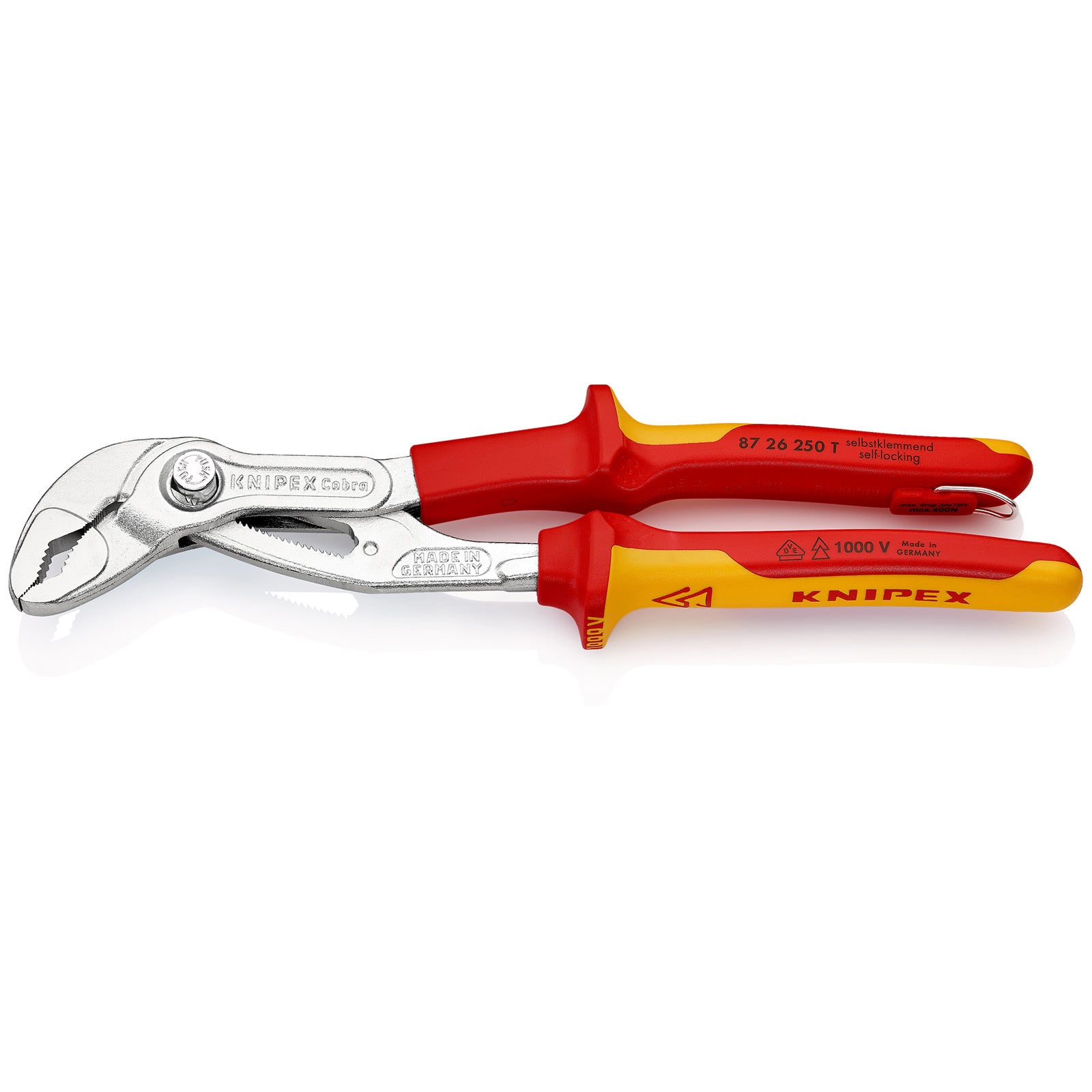Knipex Cobra Vde Pinza Regolabile Di Nuova Generazione per Tubi E Dadi, Cromata, Isolante, Collaudati Vde, Incorporato per Agganciare una Protezione A