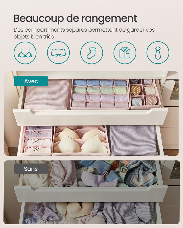 Lot de 8 Séparateurs de Tiroirs, Organiseur de Sous-vêtements Pliables, Chaussettes et Cravates, Boîtes de Rangement en Tissu pour Armoires, Rose - 3