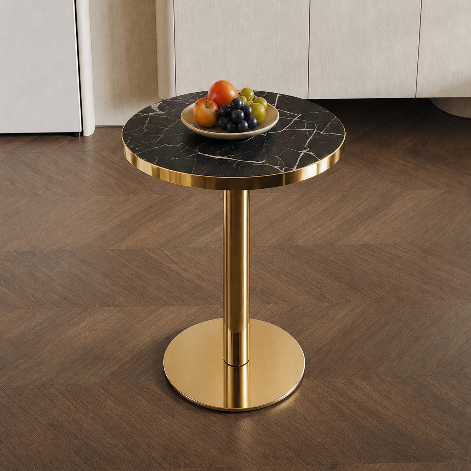 Table d'appoint ronde moderne avec cadre en acier inoxydable doré ...