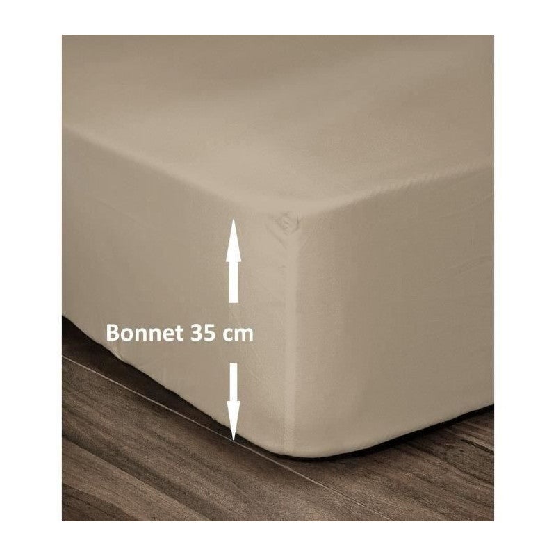 Sábana bajera 100% algodón 180 x 200 cm capó 35 cm beige