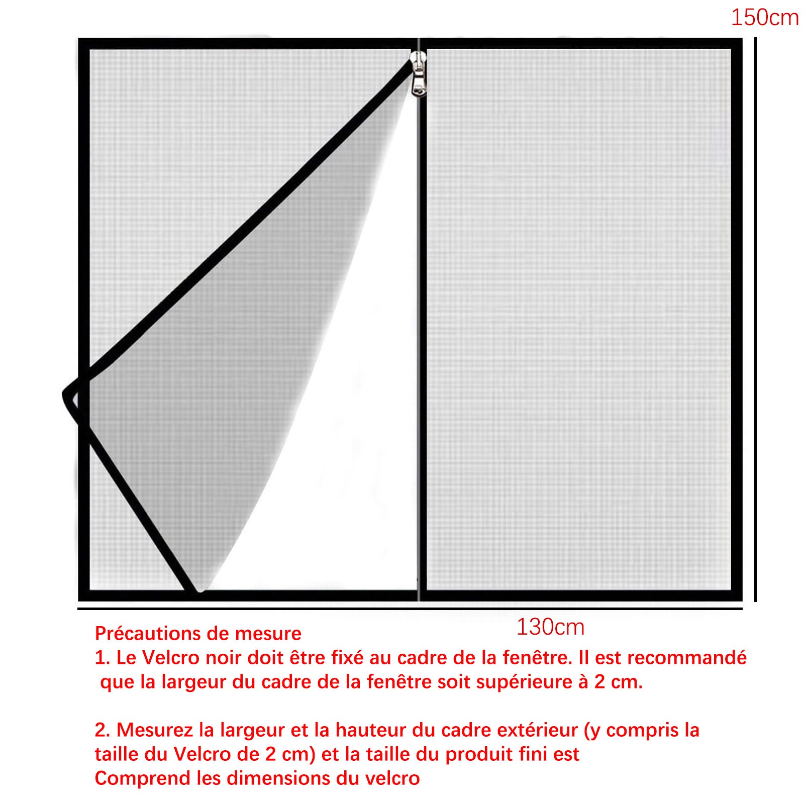 Moustiquaire autocollante pour fenêtre, moustiquaire anti-insectes avec fermeture éclair, maille fine pour fenêtre, 130 x 150 cm, blanc - 8
