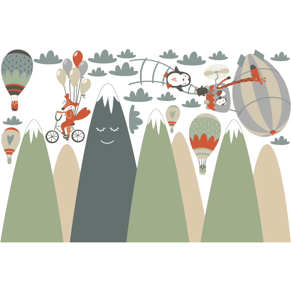 Vinilo niño escandinavo de montaña acróbatas animales - adhesivo de pared - revestimiento sticker mural decorativo - 120x180cm - 2