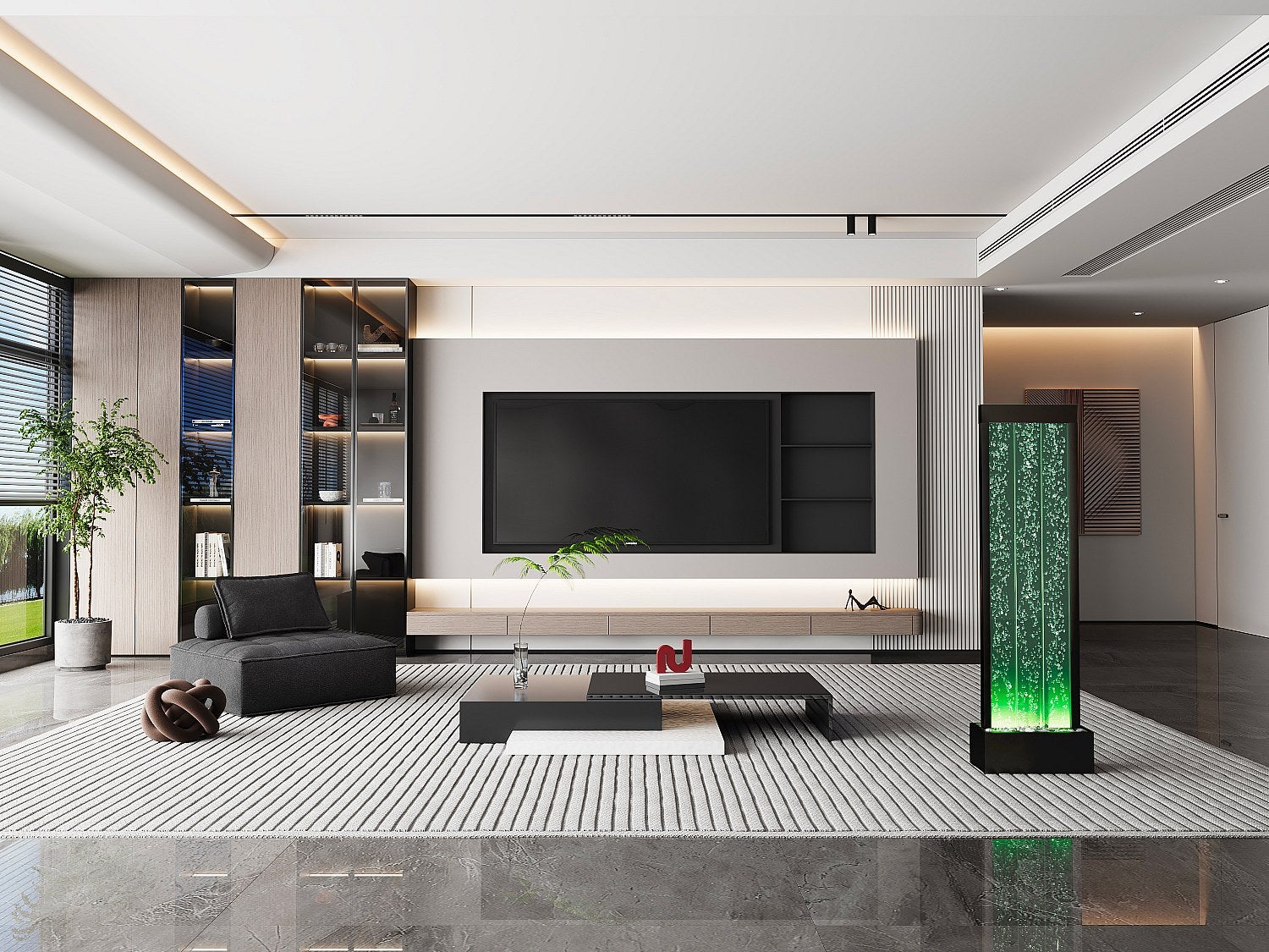 Ścianka wodna bąbelkowa – LED zmieniające kolor – wys. 150 cm – Czarna – BLENNIE