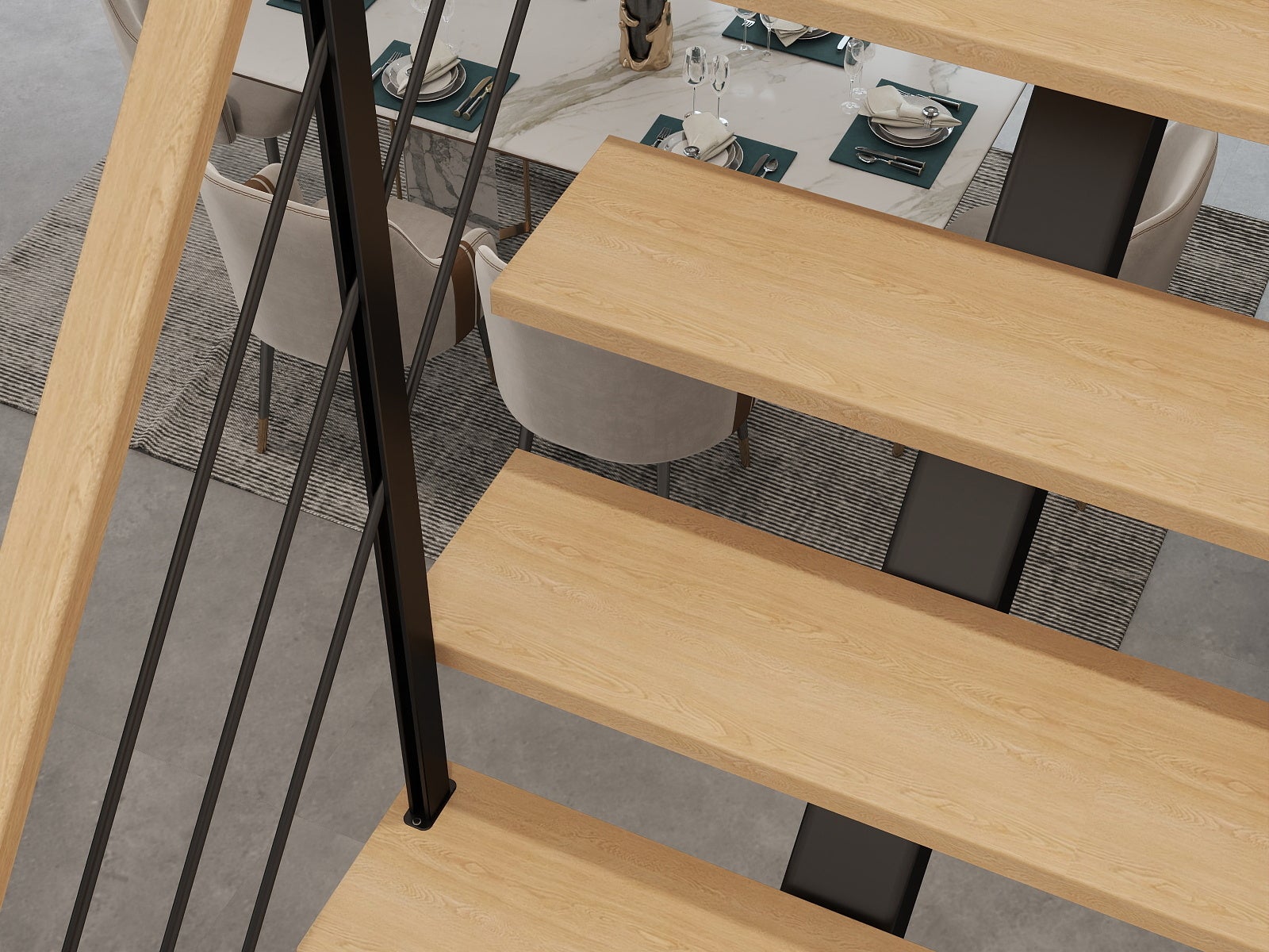 Escalier OMEGA à limon central – Pour hauteurs de 279 à 284 cm – Escalier droit en métal avec 13 marches en hêtre - 3