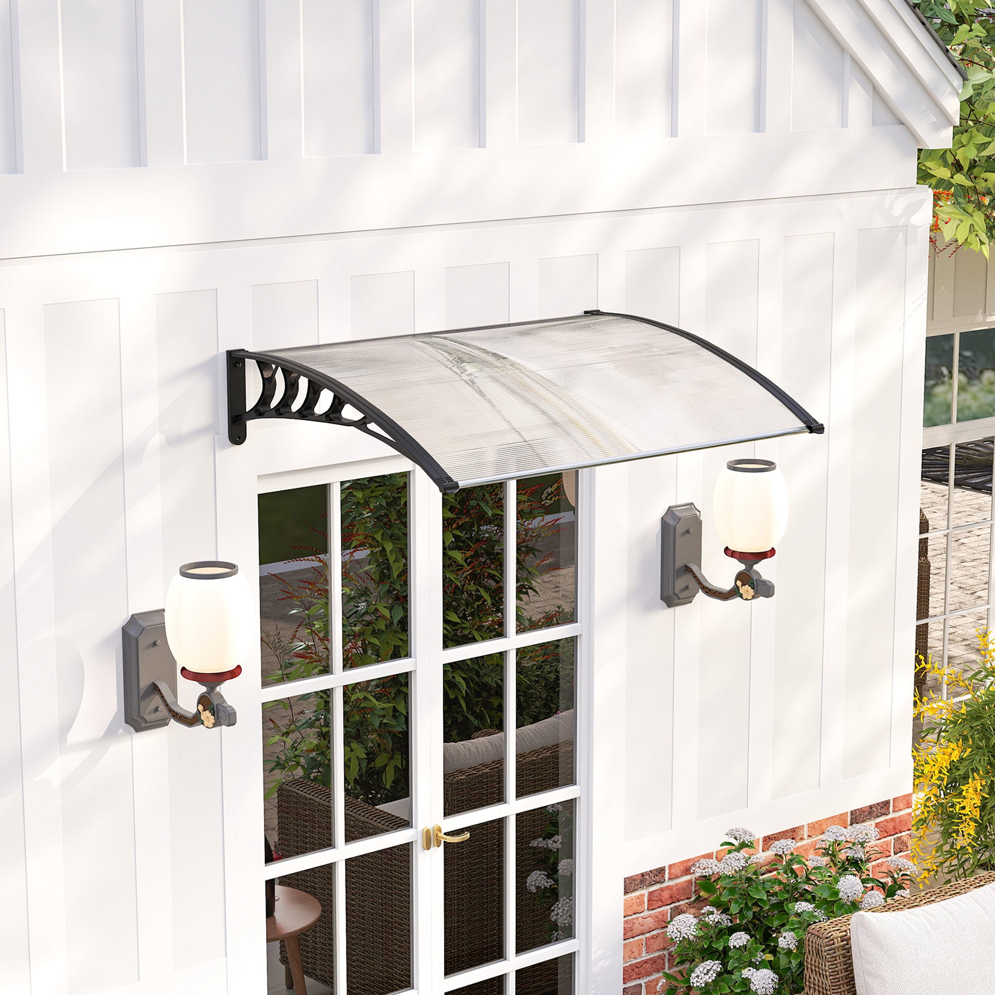 Marquise de Proteção Outsunny Transparente e Preto Policarbonato, Alumínio e PP 122x89x24cm - 2