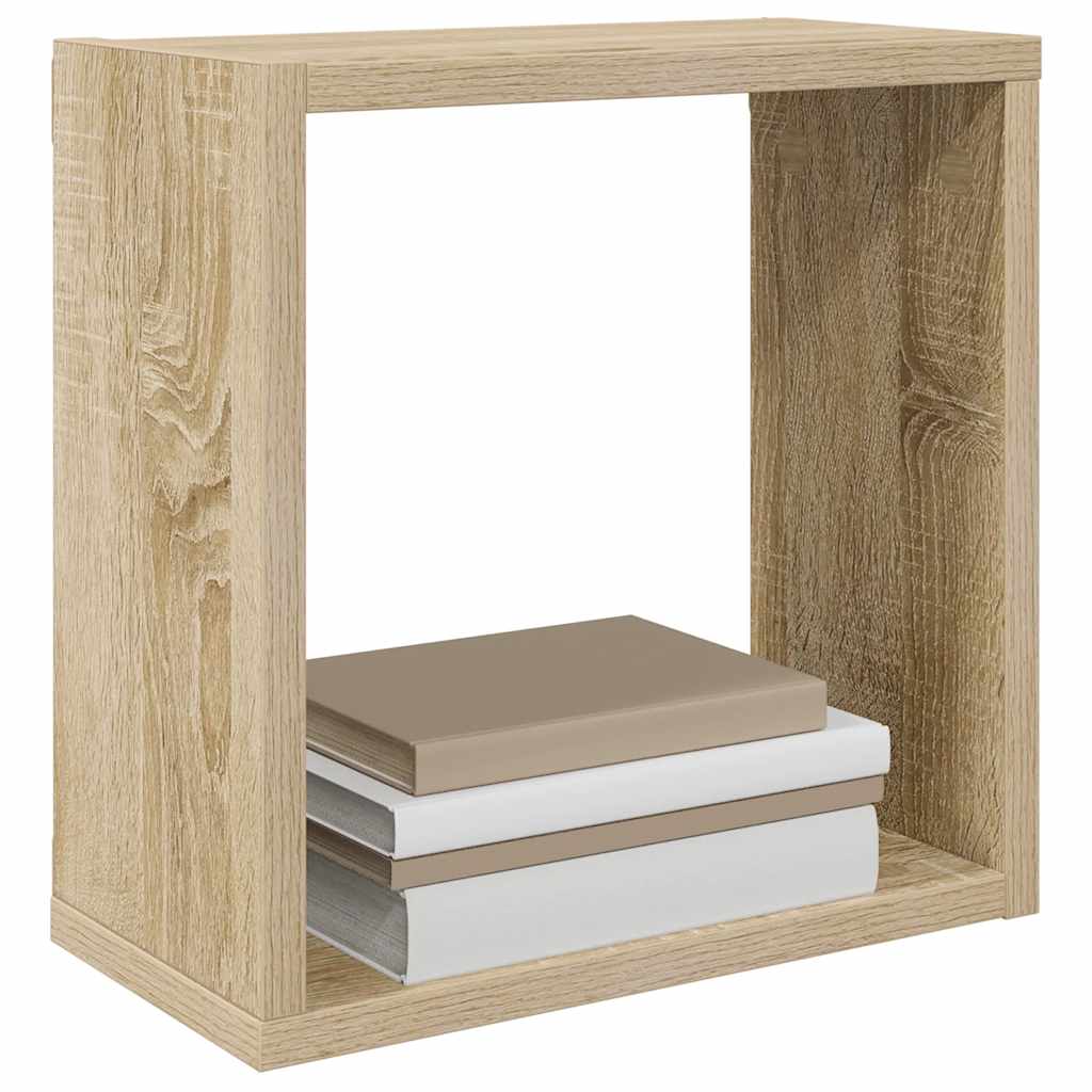 Lot De 2 Étagères Murales - Étagères Flottantes Cube Chêne Sonoma 30x15x30 Cm - 4