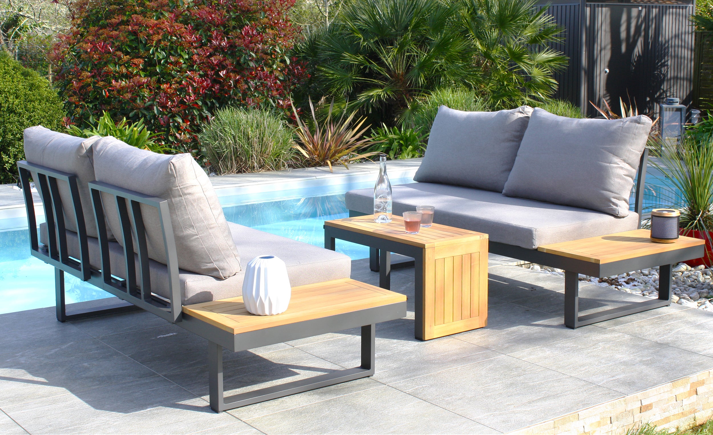 Salotto da giardino 4 posti in legno di acacia e alluminio antracite TOKYO - DCB GARDEN - 8