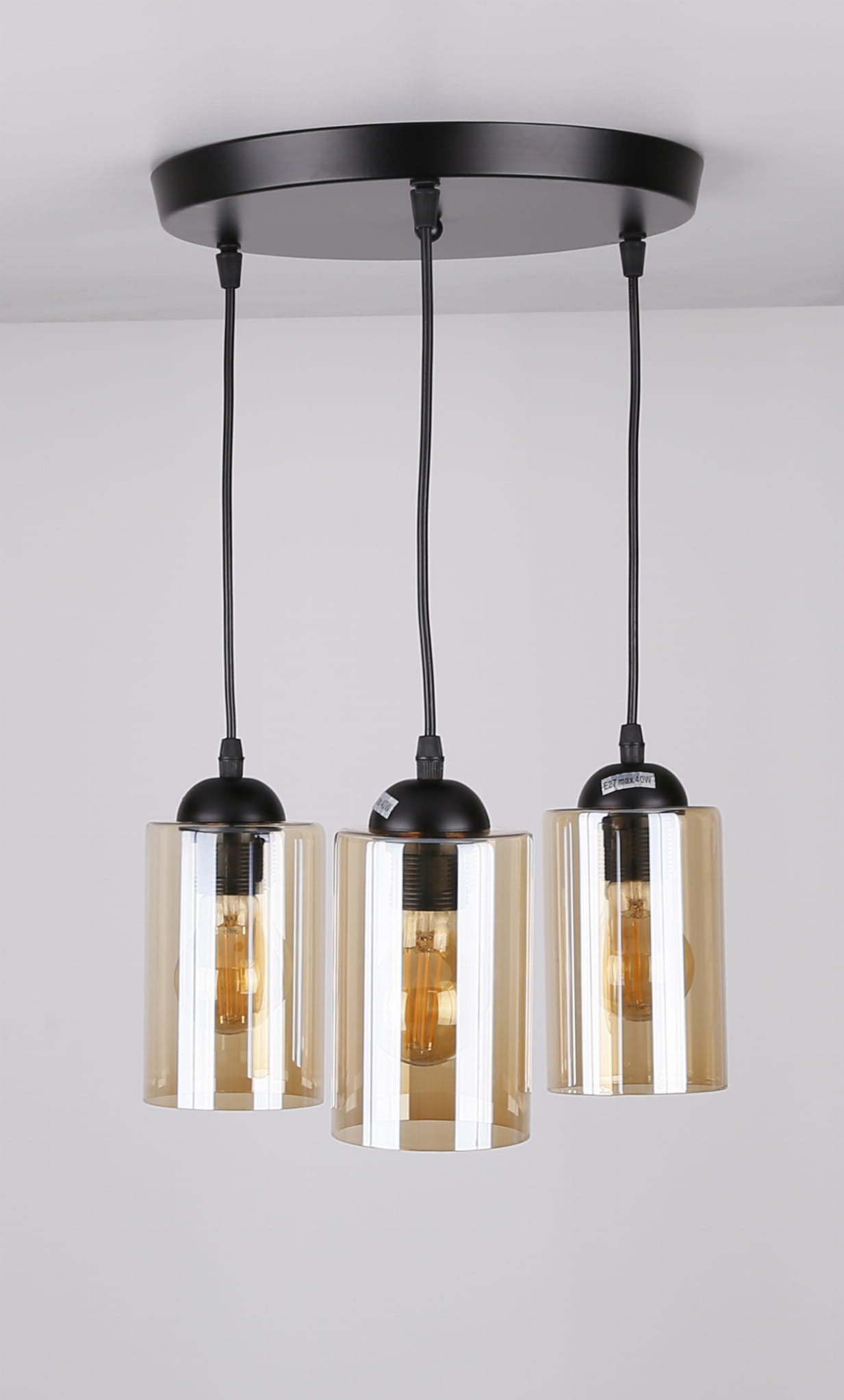 Lampa wisząca Bistro czarno-bursztynowy 3xE27x40W wym: 100 x 35 x 35 cm szkło Candellux