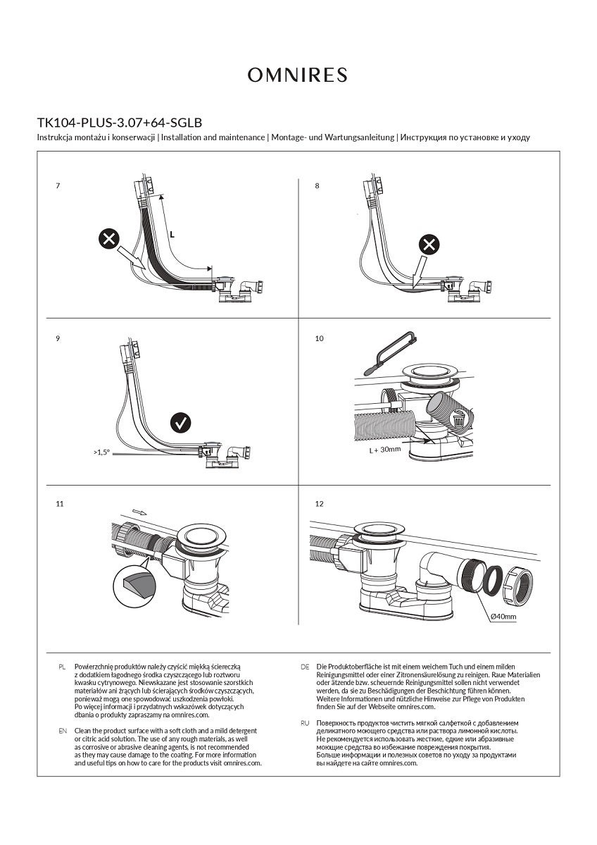 Ensemble de vidange de baignoire avec bonde extra-plat en laiton - Chrome - 4