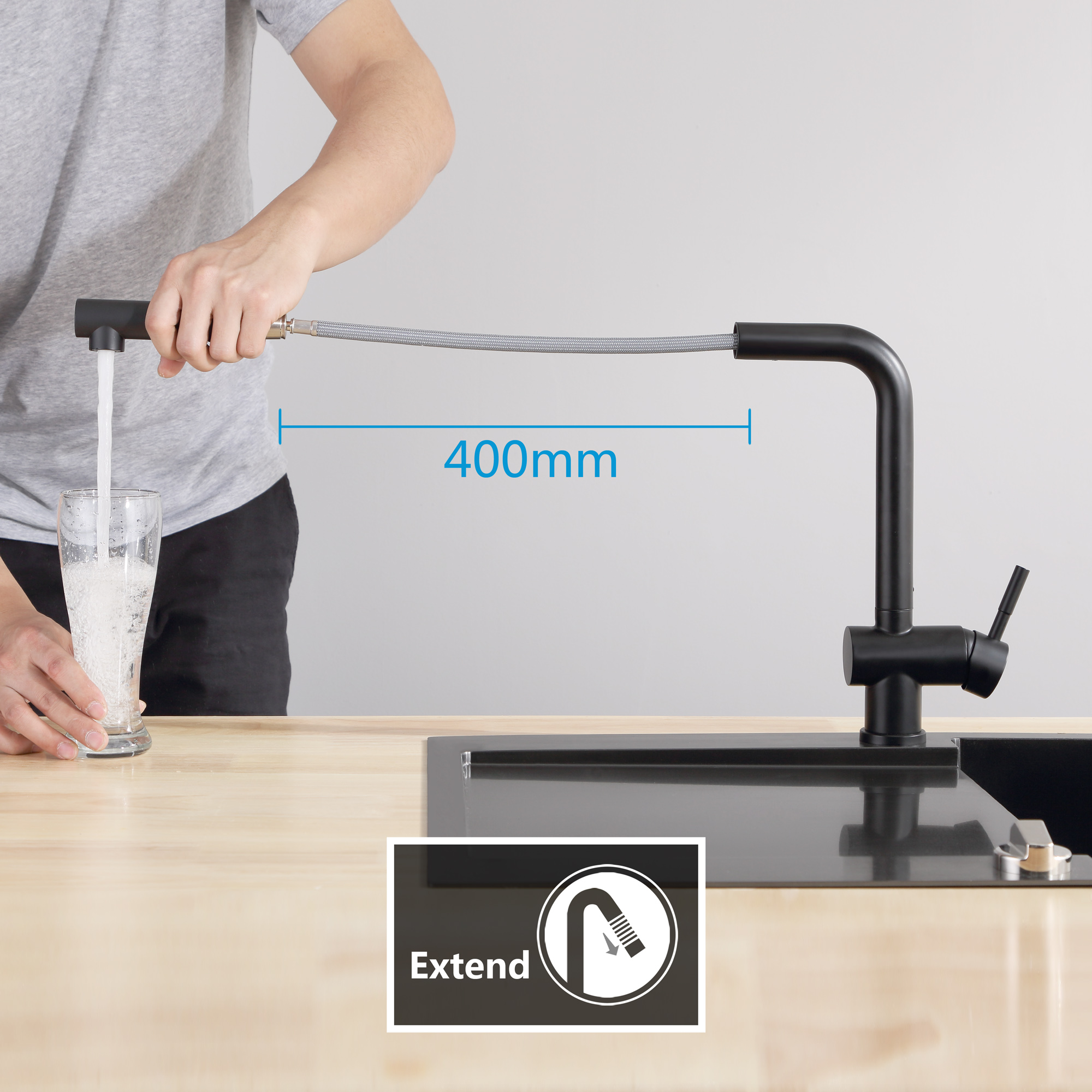 Cecipa max Noir Mitigeur Cuisine Douchette Robinet Douchette d'évier Extractible à 2 Jets Mitigeur Evier Acier Inox Barboteur Démotable,EU Modèle - 2