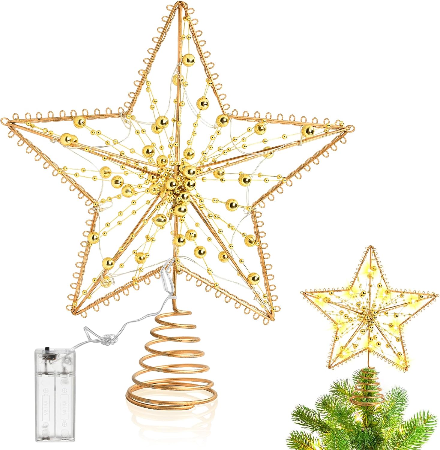 Étoile Lumineuse LED Pour Sapin De Noël - Cime Scintillante Argentée, 20 LED, Modes Fixe/clignotant, Piles Incluses (sauf Piles)