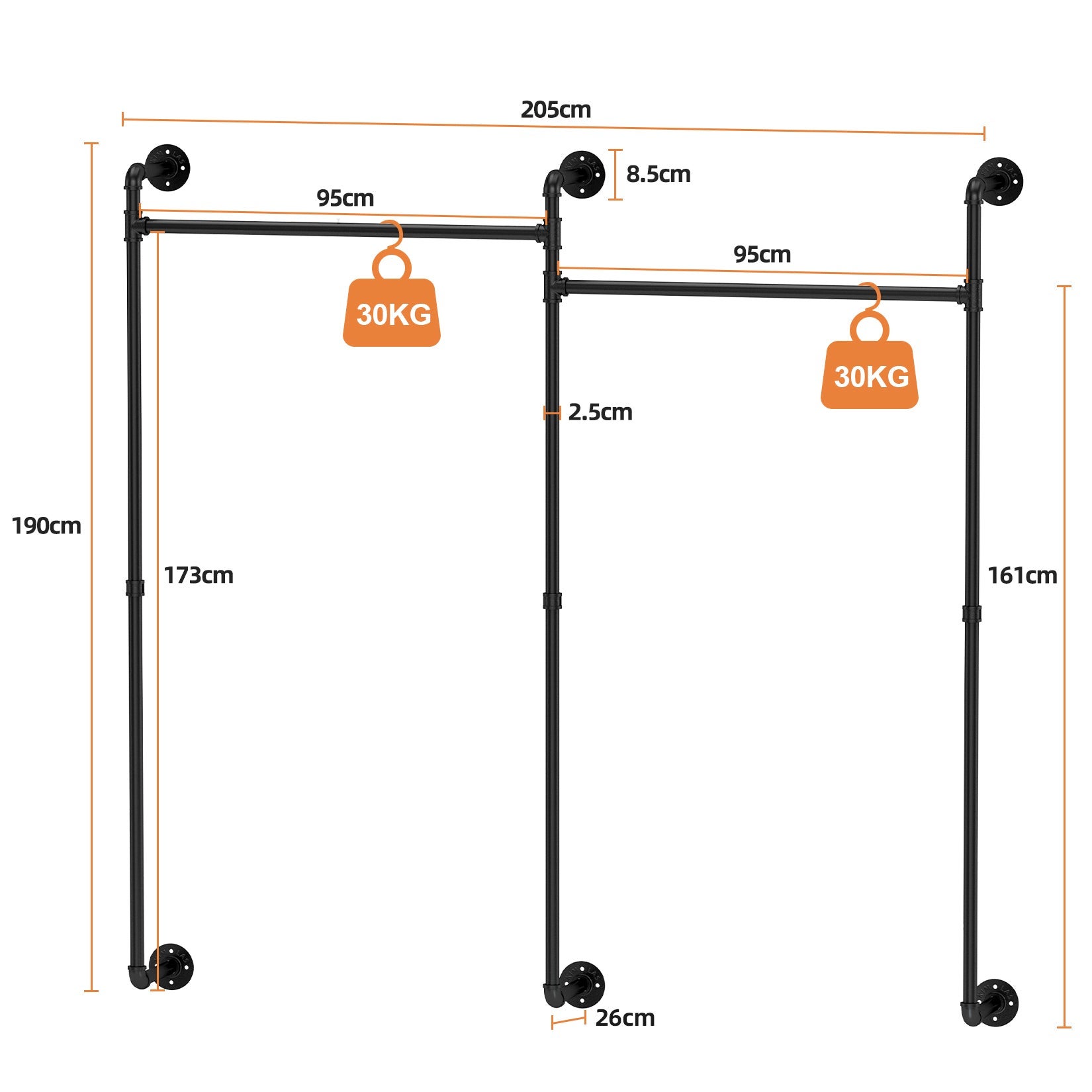 Penderie Vêtements Industriel Ouverte Design en Tubes l.205 x H.190cm - 6