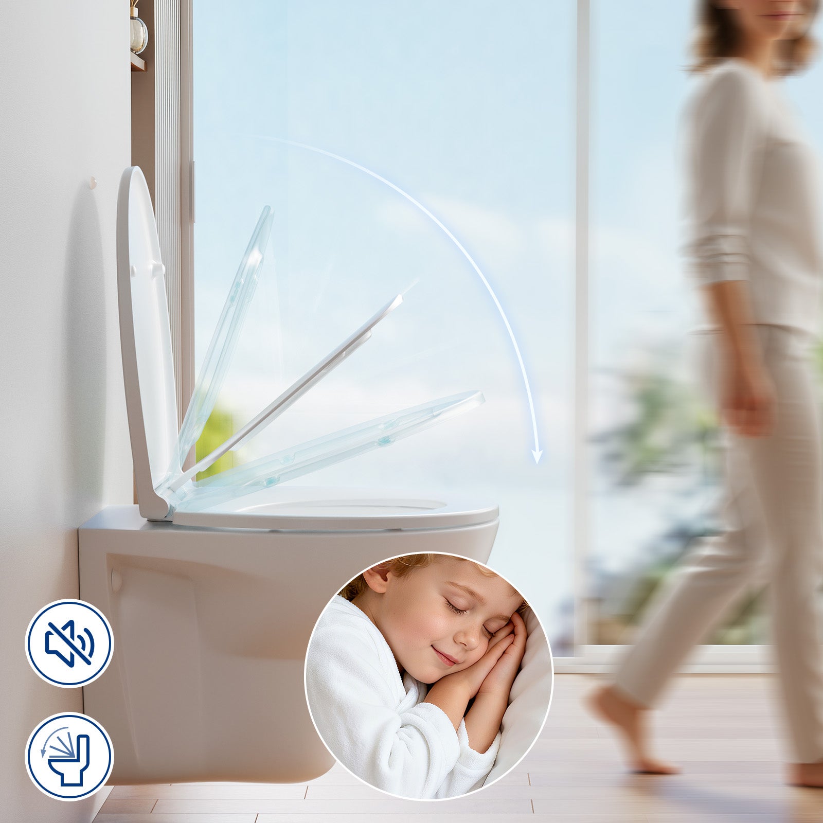 Abattant WC Familial,Lunette Toilette avec Siège Enfant,Frein Chute/Charnière Réglable,Abattant WC Résine urée-formaldéhyde Adultes/Enfants,Blanc - 4