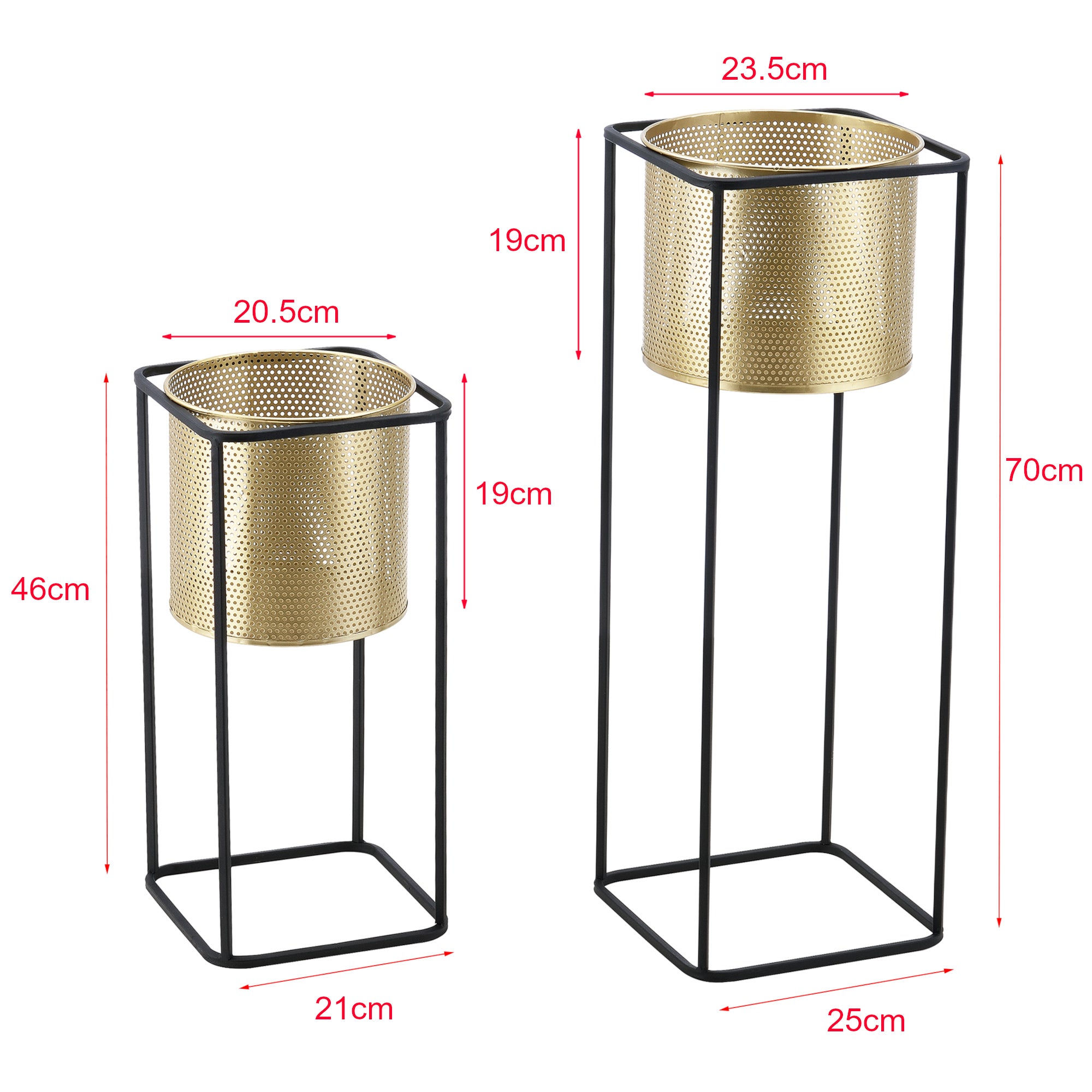 Lot De 2 Supports De Plante Set Cache-pot Pot De Fleur Bac À Fleurs Vase Métal Tailles Différentes Noir Doré [en.casa] - 3
