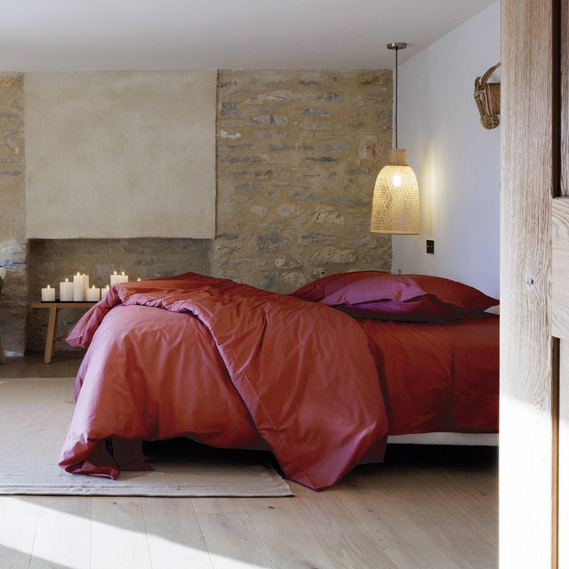 Parure de lit 140x200 cm set 50x70 cm percale MANOIR rose Pêche