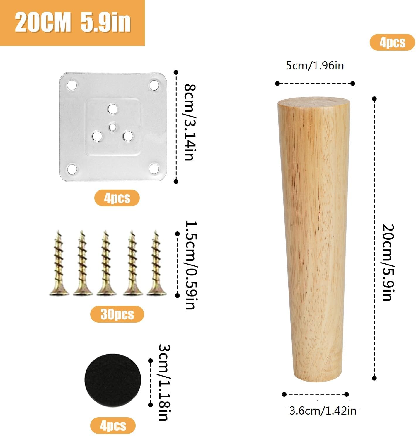 Pieds De Lit IKEA BURFJORD – Bois Massif, Hauteur 20 Cm, Chêne (neuf, Défaut Possible)