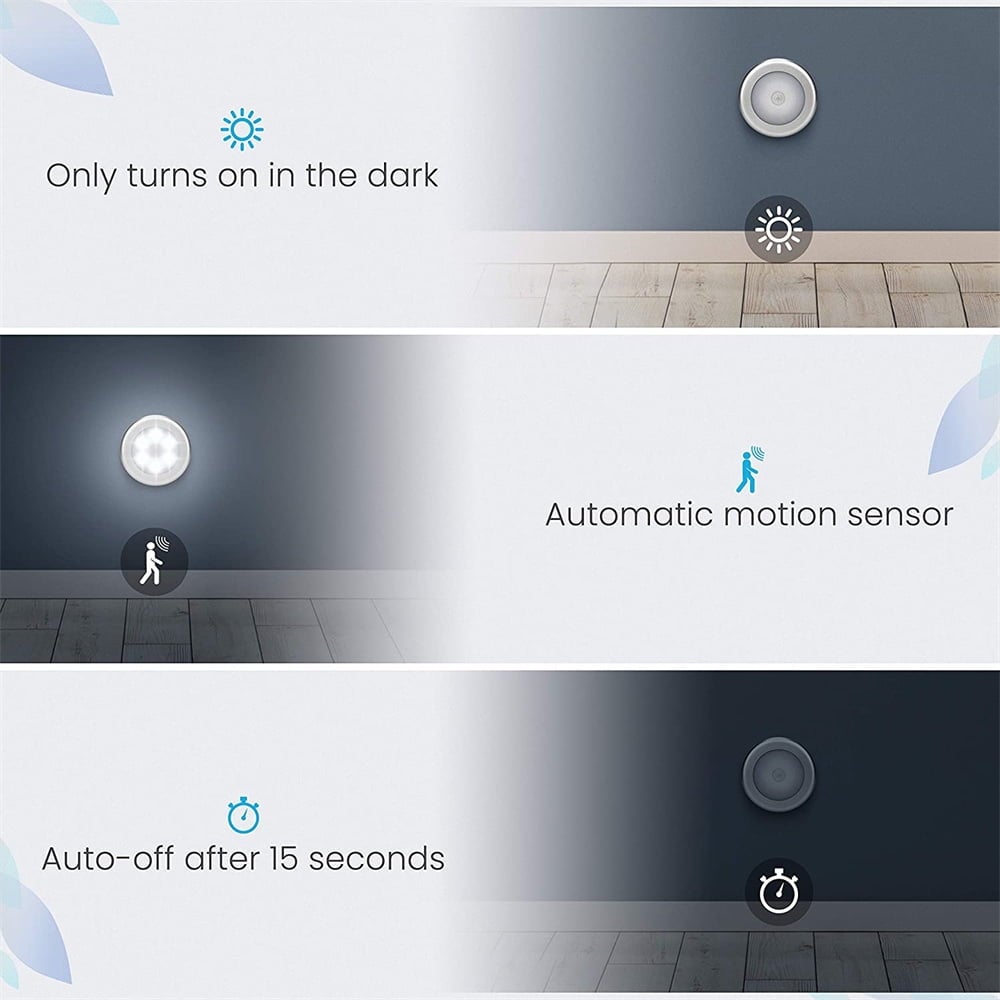 Lot de 3 lampes à détecteur de mouvement, veilleuse LED à piles, lampes d'escalier à coller partout, appliques murales pour couloir (argent) - 4