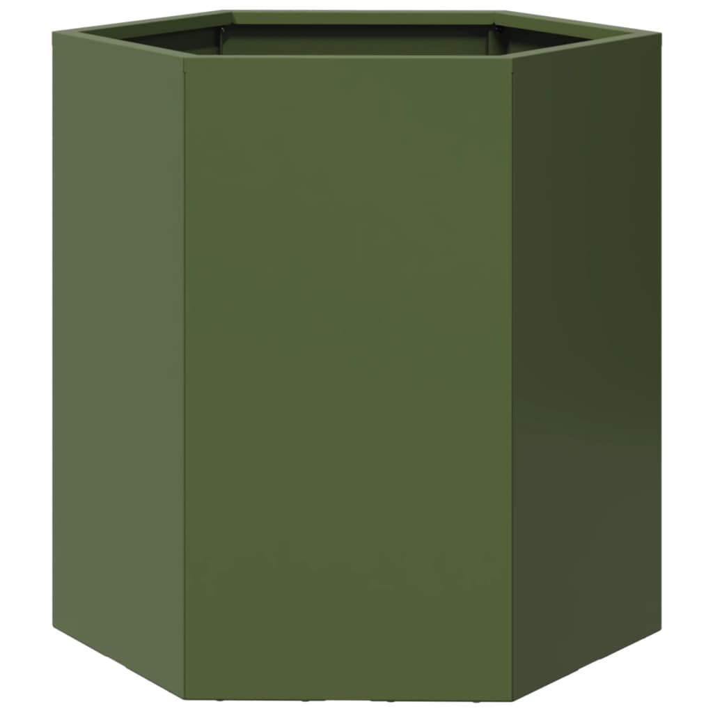 Maison Exclusive - Jardinera hexagonal de acero verde 46x40x45 cm - 6