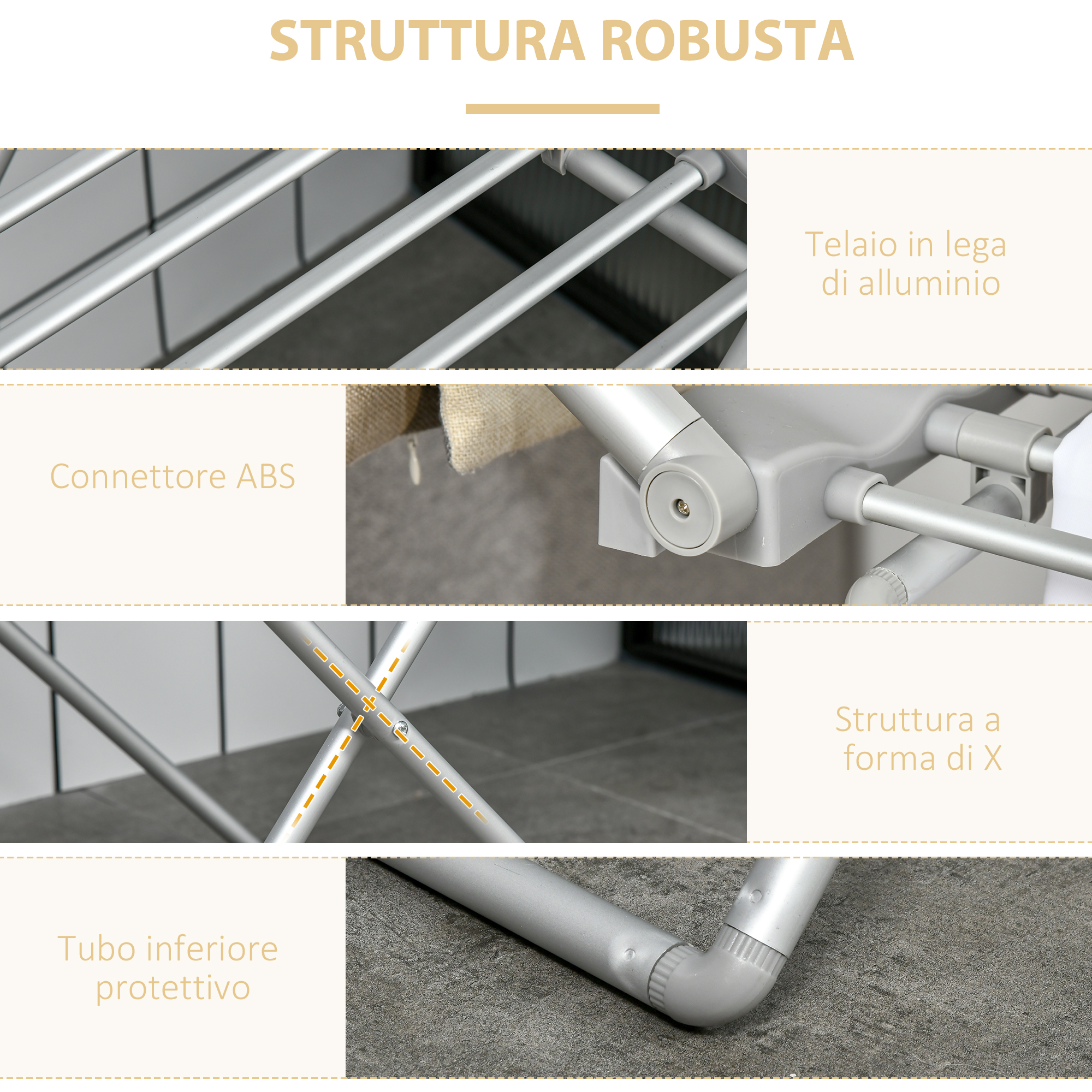 HOMCOM Stendino Elettrico Riscaldato con Ali Pieghevole Salvaspazio in Lega di Alluminio, 144x53x91cm, Argento - 6