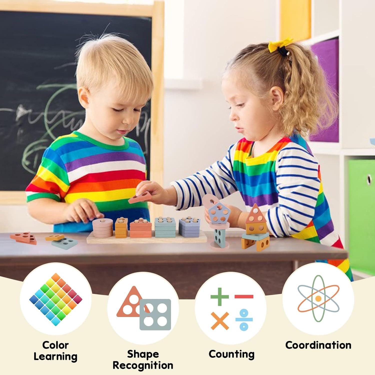 Jouets Montessori en bois pour enfants de 1, 2 et 3 ans. Jouets d'activités et de développement en bois Montessori pour enfants de 1 an (B) - 5