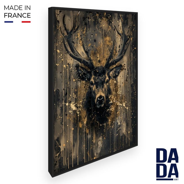 Toile encadrée Majestueux Cerf Doré / 60x90cm / Cadre Noir / Fabriqué en France / Toile murale / DADA ART