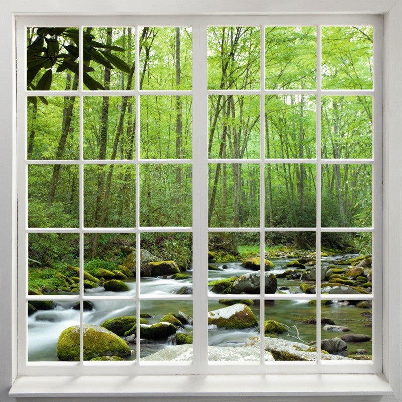Tableau verre acrylique Regarder La Foret trompe l'oeil fenêtre 90 x 90 cm - Décoration murale photo pour la maison - 2