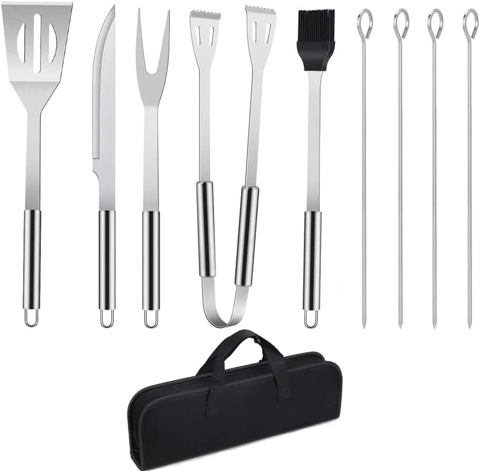 Zestaw narzędzi do grilla ze stali nierdzewnej, 9-częściowy zestaw przyborów do grilla z igłami, zestaw do grillowania z pudełkiem do przechowywania/