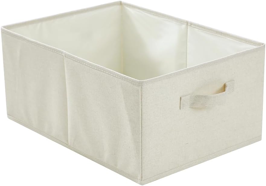 Boîte de rangement pliable en coton et lin beige 47 cm × 34 cm × 21 cm ...