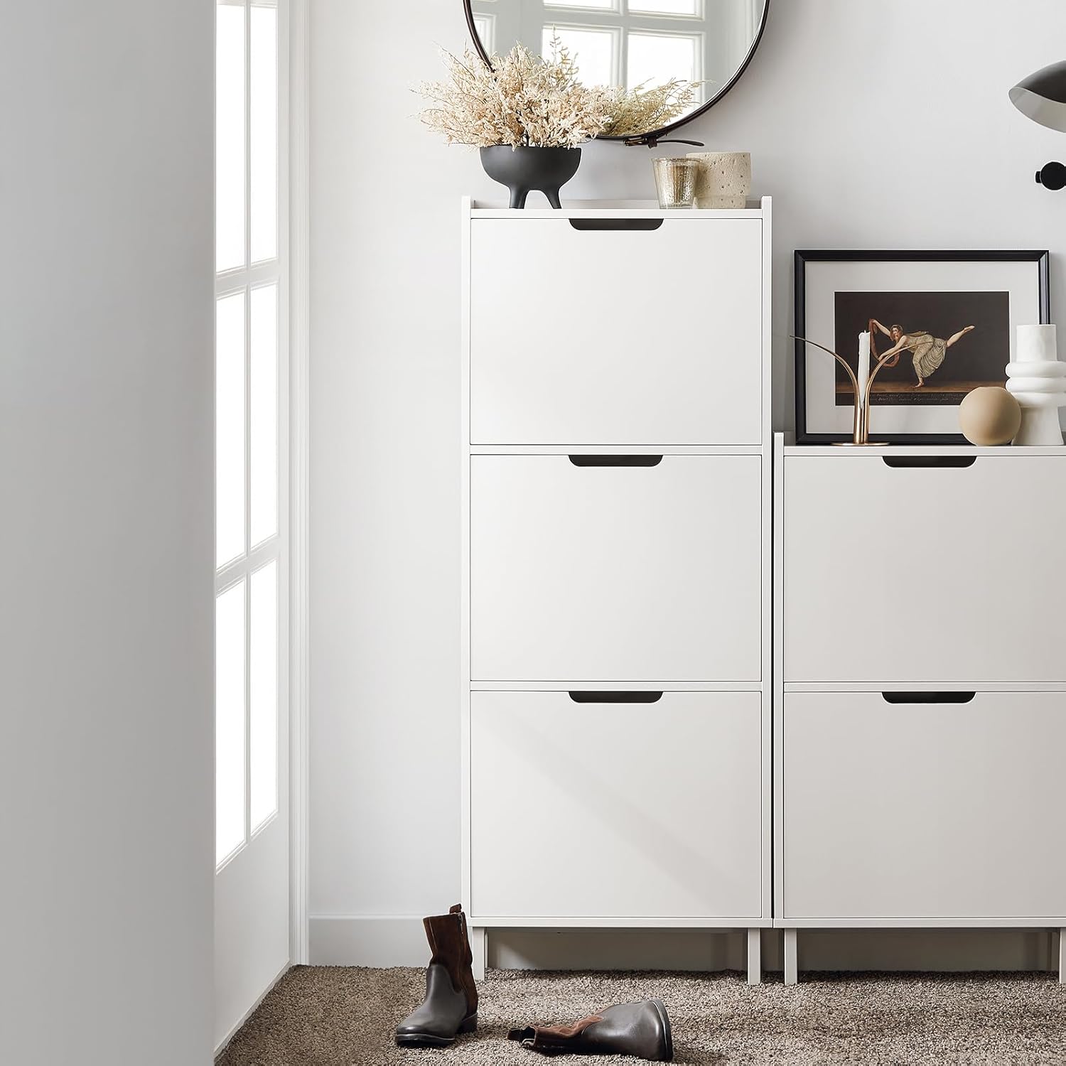 SoBuy Meuble à Chaussures Meuble de Rangement à Chaussures avec 3 Abattants Meuble d'Entrée – Blanc, FSR151-H-W - 2