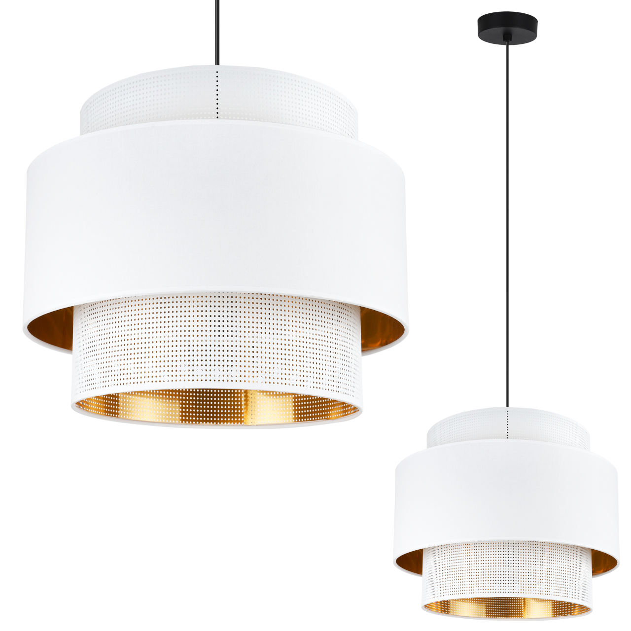 Lampă suspendată de tavan Light Home LH Asti Trio 1x E27 60W abajur plasă 35cm alb/auriu bază neagră