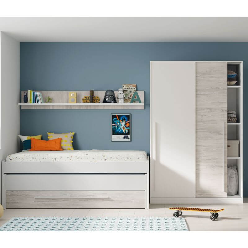 Mobelcenter - Cama Nido Juvenil Elliot 2 Camas 1 Cajón 1 Estante - Color Blanco Artik y Blanco Velho - Ancho: 199cm x Fondo: 96cm x Alto: 65cm (1383) - 6
