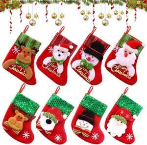 Lot De 4 Chaussettes De Noël – Décorations Cheminée & Sapin Avec Père Noël, Bonhomme De Neige, Élan, Ours – Sacs à Bonbons Festifs