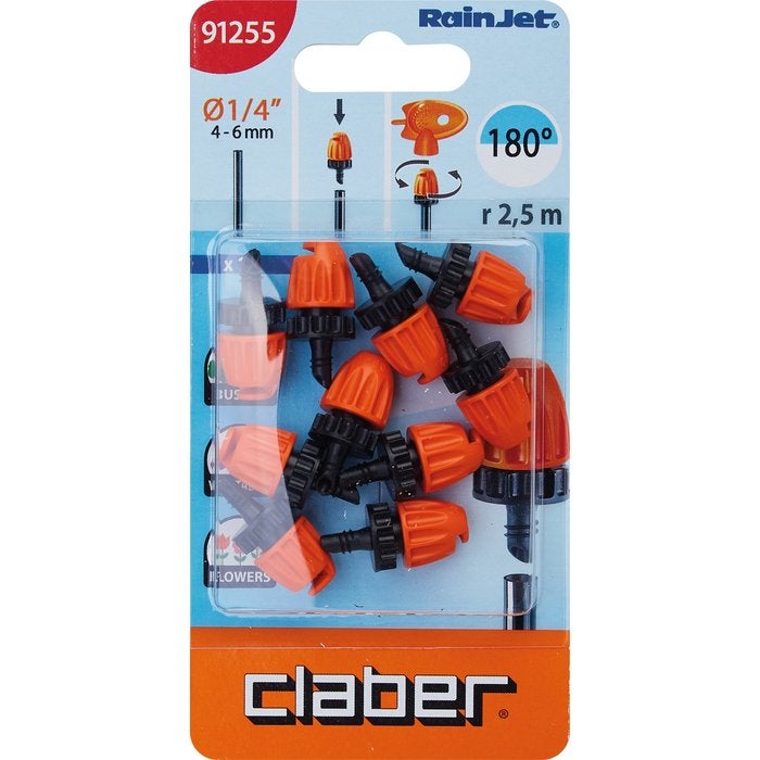 Jeu de 10 micro-asperseurs 180° - Claber - 1/4' - 2