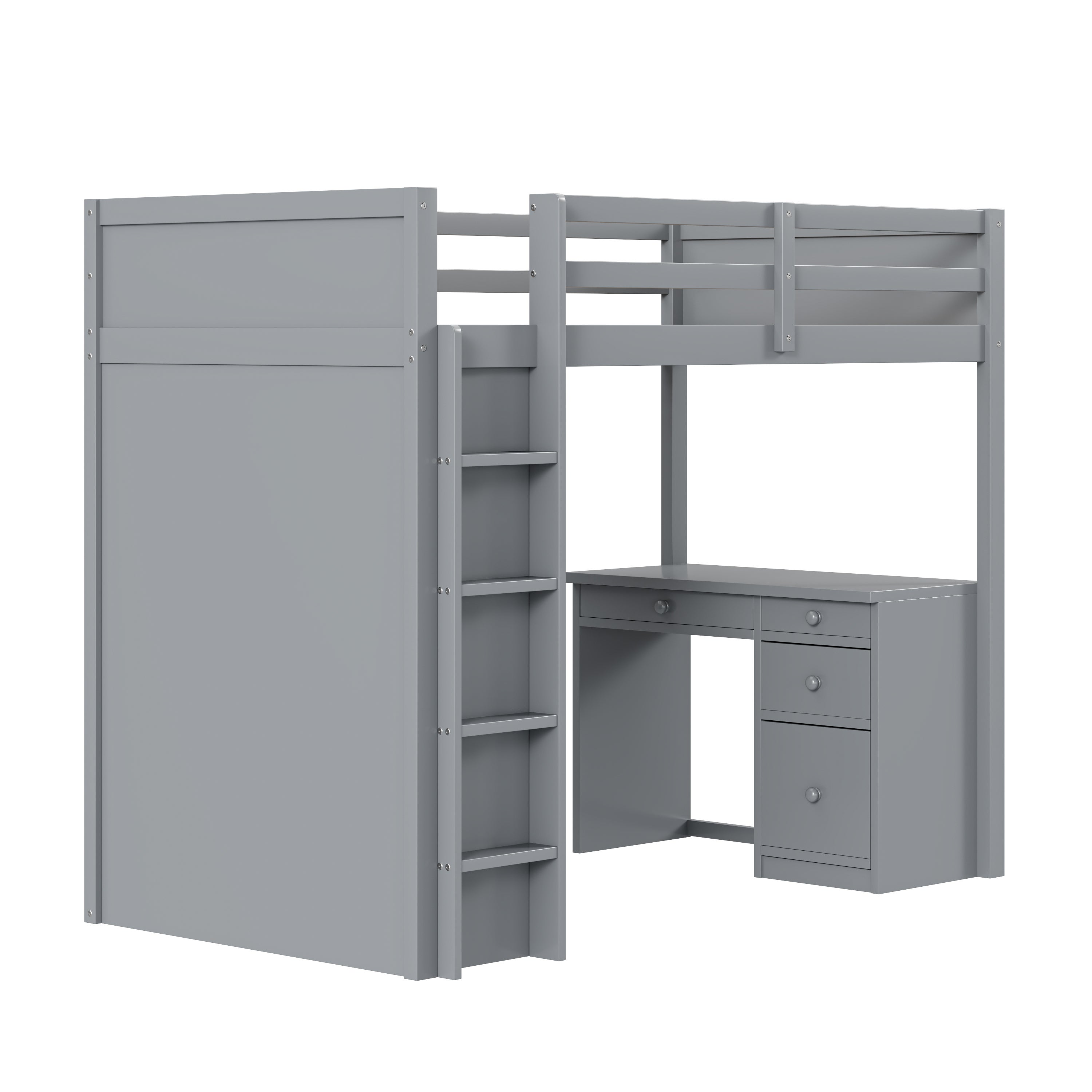Letto a soppalco 90 x 200 cm con armadietti e scrivania per computer, letto a soppalco multifunzionale in legno per bambini in grigio - 8