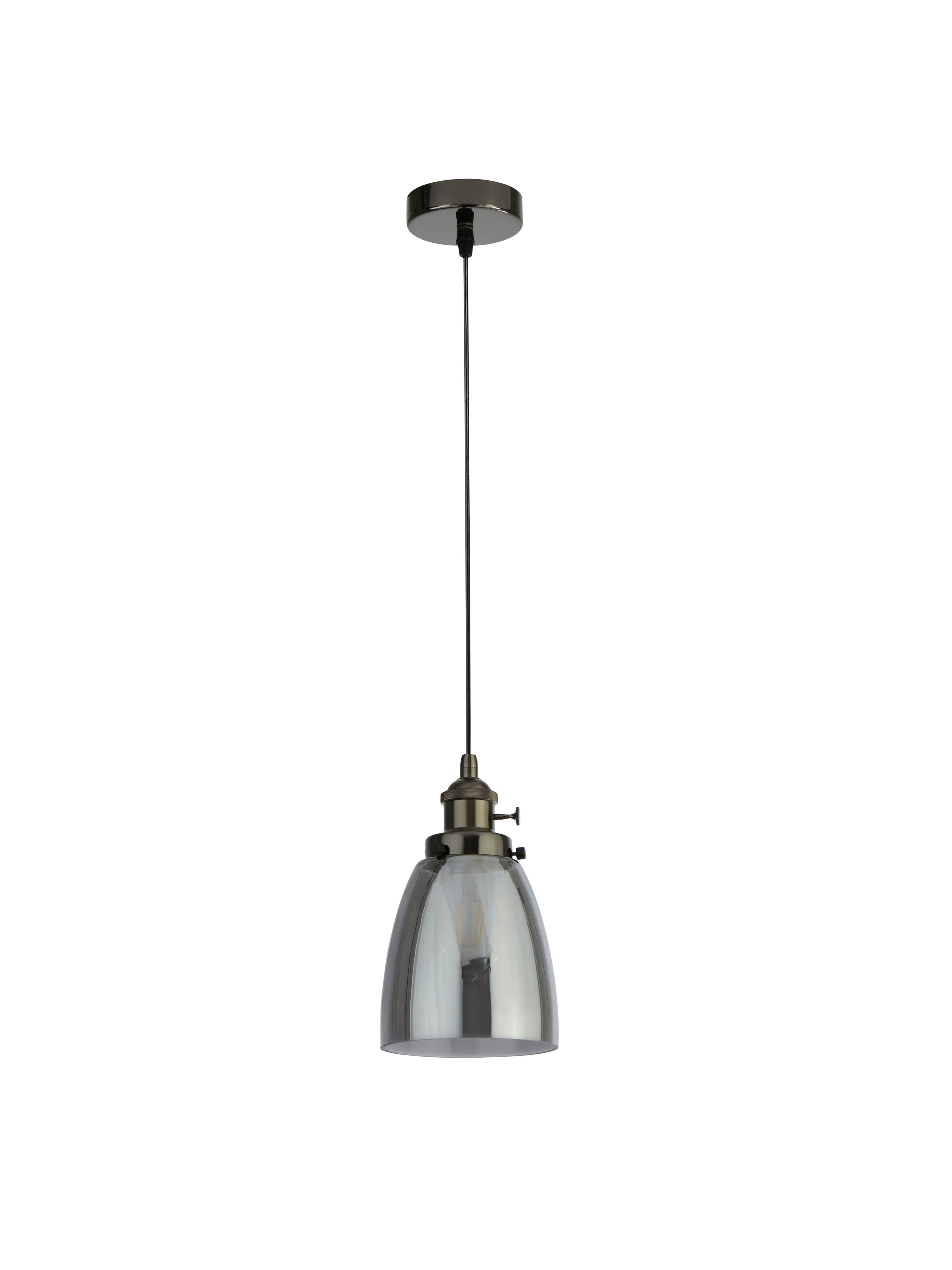 Suspension CAMDEN 1L Aluminium chromé noir et verre fume E27 maxi 60w Diamètre 14cm. - 2