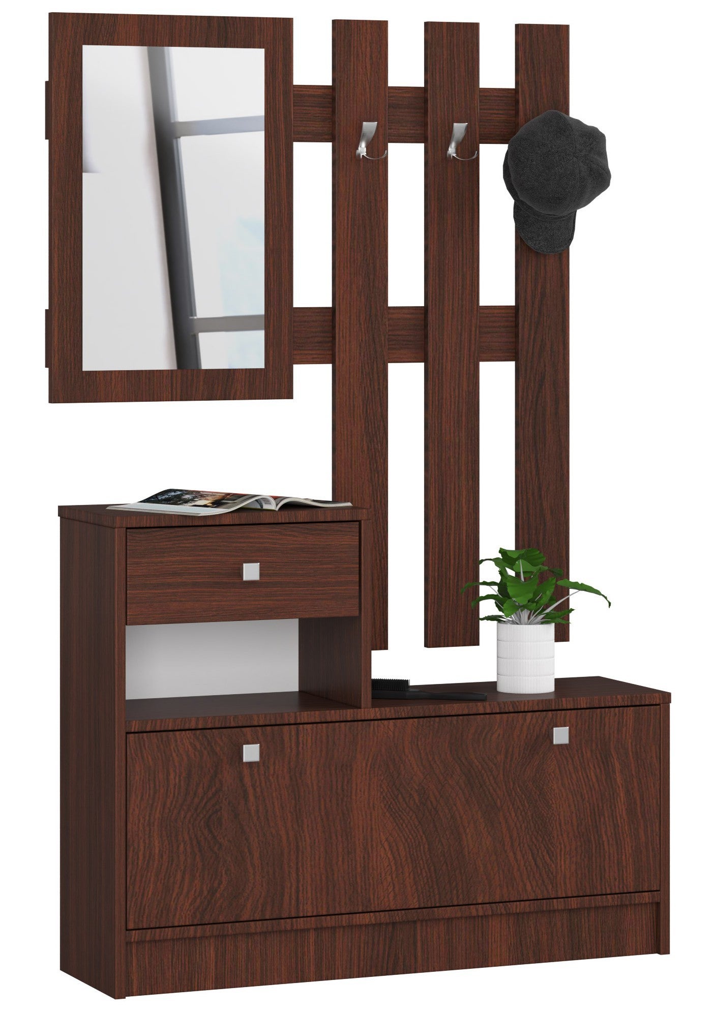 Zestaw mebli z szafką na buty AKORD Wenge 90 cm 1 drzwi 1 szuflada kolor Wenge mat 2 półki 90x25x170 cm