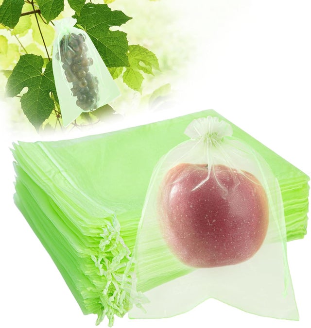 Lot de 50 Sacs de Protection pour Fruits avec Cordon de Serrage, sachets en Organza Vert 15 × 20 cm pour Fruits et légumes, Filet en Maille