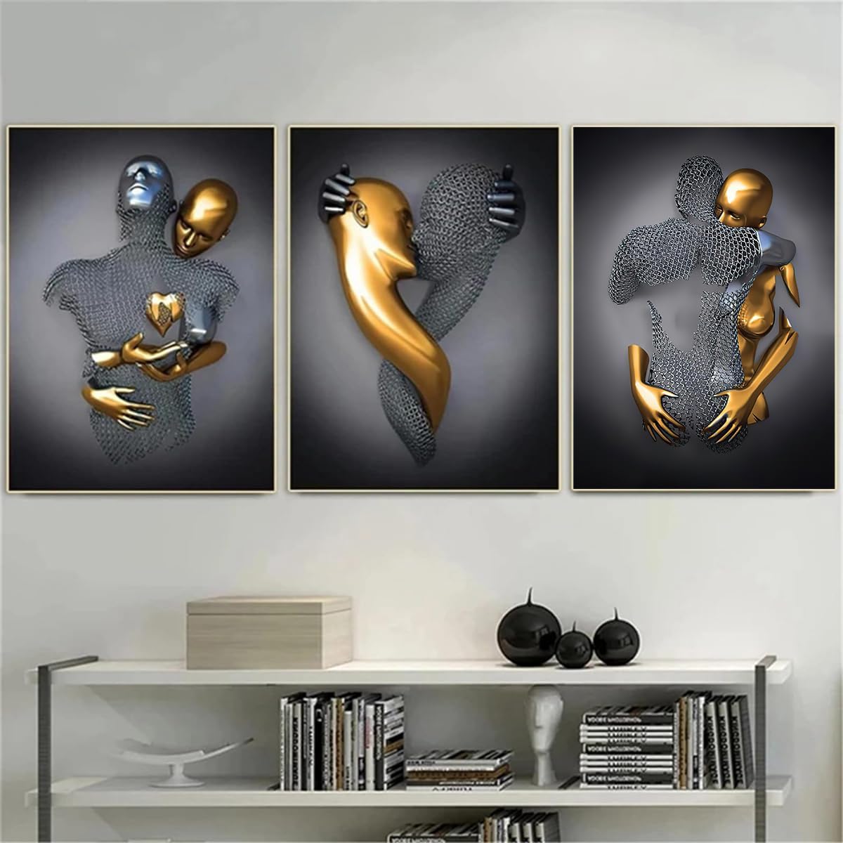 Statue 3D en métal avec baiser en forme de cœur, décoration murale pour salon, sans cadre (affiche, 50 x 70 cm x 3) - 2