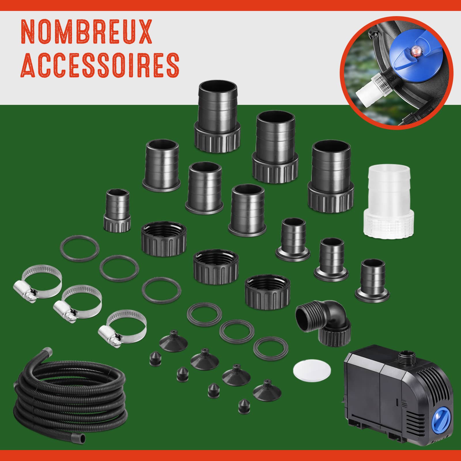 GARDEBRUK® Filtre de bassin à pression avec pompe 16L set complet 2000 L/h 11W lampe UVC fonction dérivation bypass filtre UV-C intégré étang mare - 3