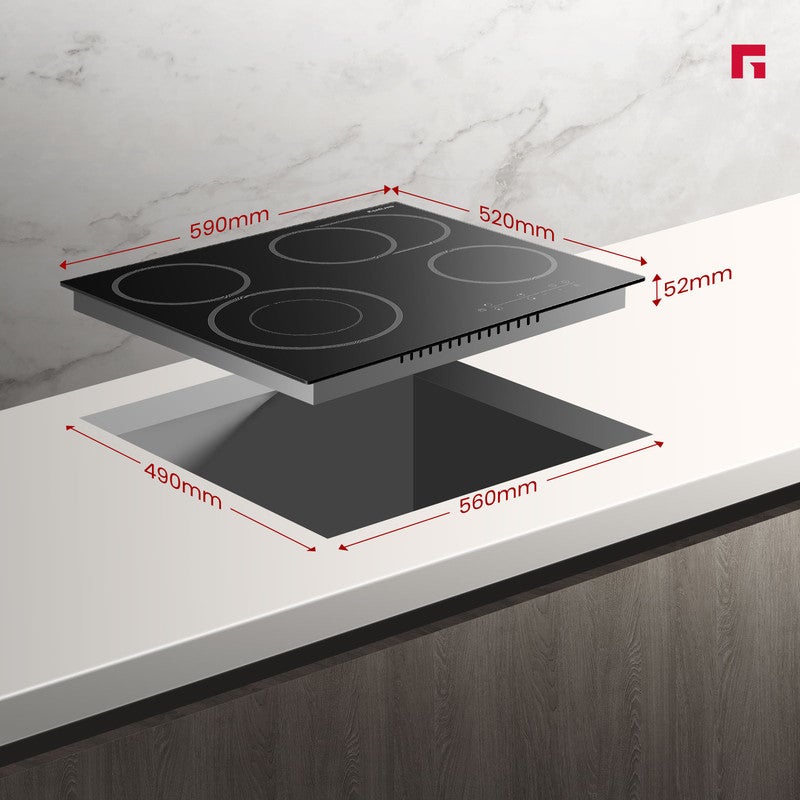 GASLAND Table de Cuisson Vitrocéramique CH604BF Encastrable 4 Foyers, Plaque de Cuisson 60cm 6600W - 4