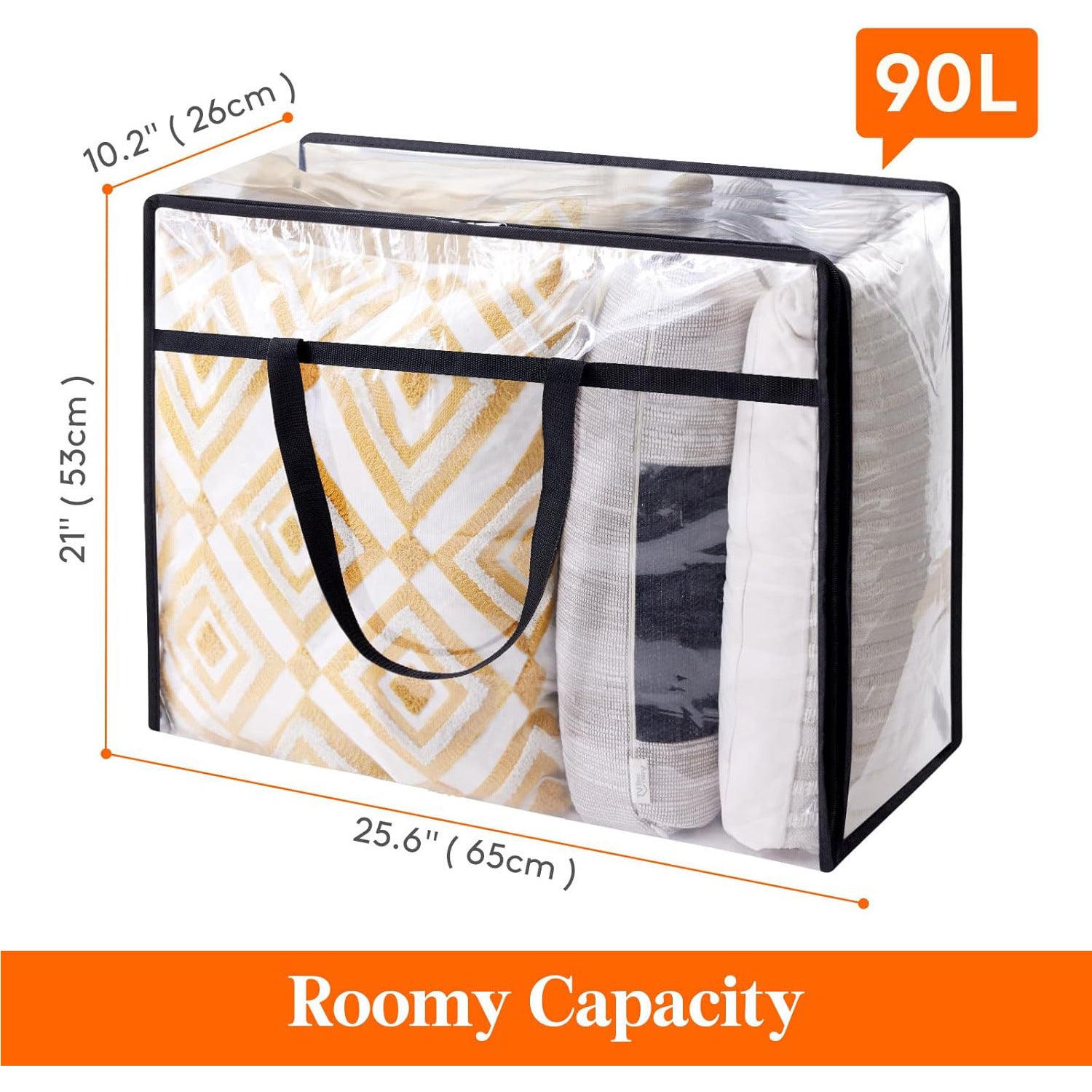 4 Sacchetti Portaoggetti Trasparenti Da 40L Con Cerniera - Organizer Per Armadio In PVC Nero