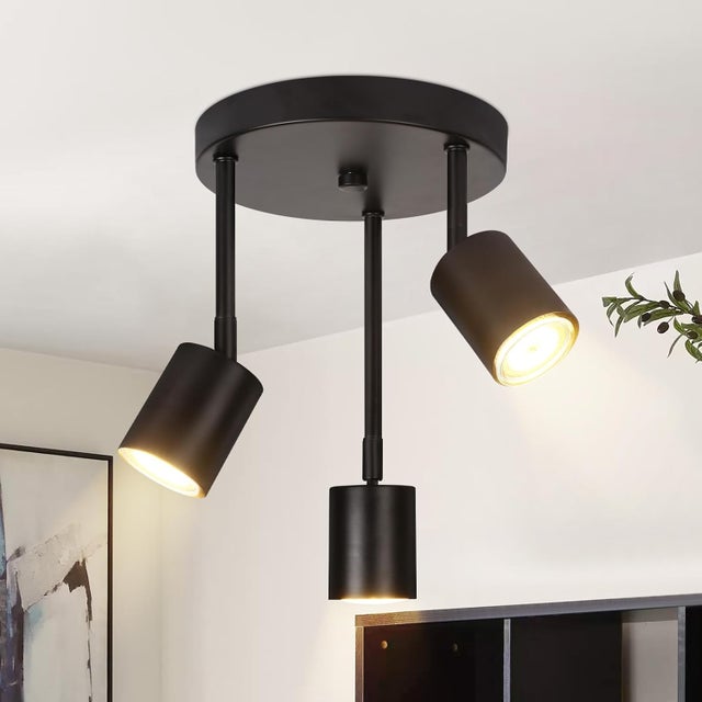 Plafonnier Spot LED Orientable 3xGU10 - Design Aluminium Noir Moderne - Éclairage Salon, Cuisine, Chambre - IP20 - Facile à Installer