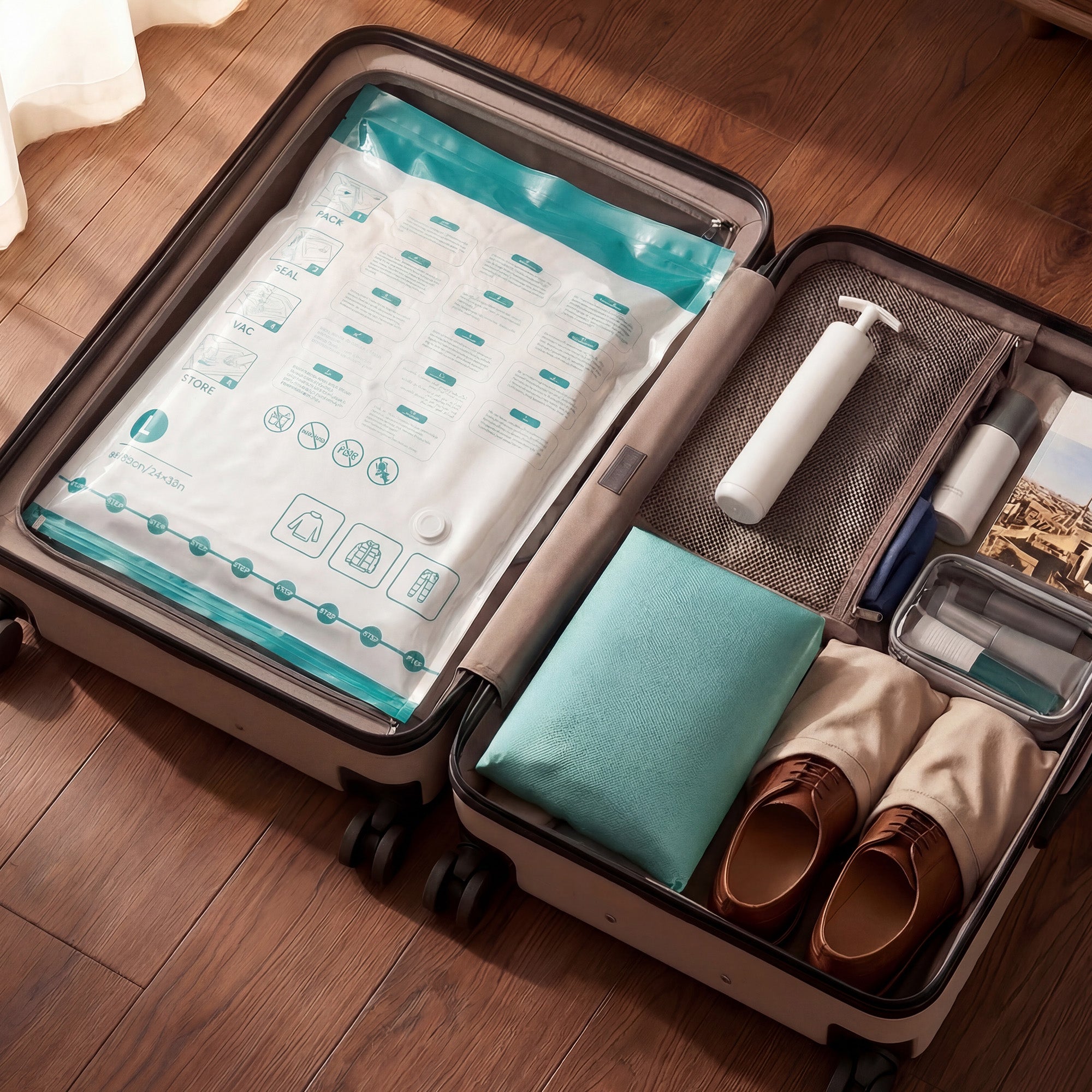 Sacs de Rangement sous Vide, Lot de 8, Réutilisables, Rangement pour Draps et Vêtements, Transparent - 3