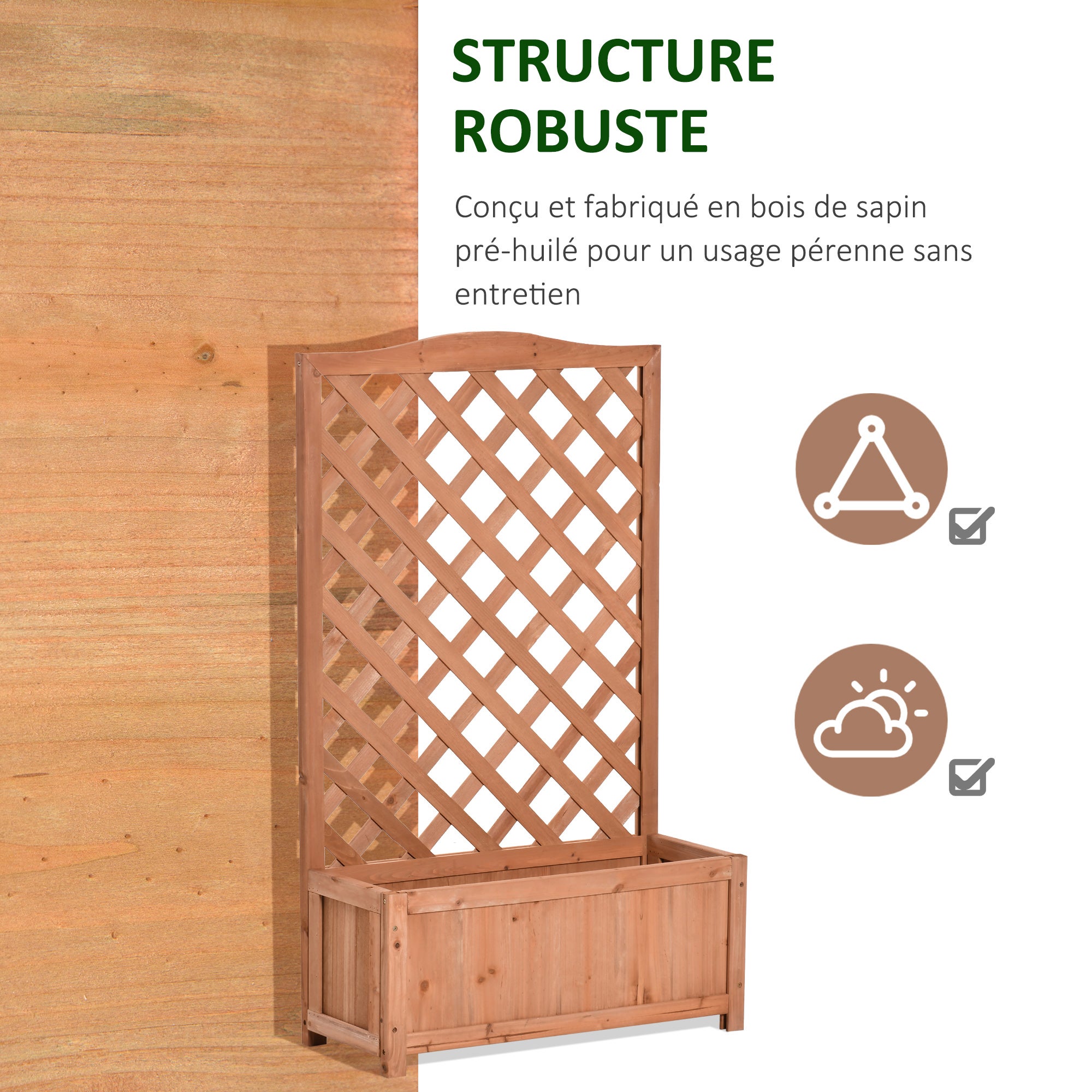 Jardinière sur pieds avec treillis bois sapin pré-huilé - 7