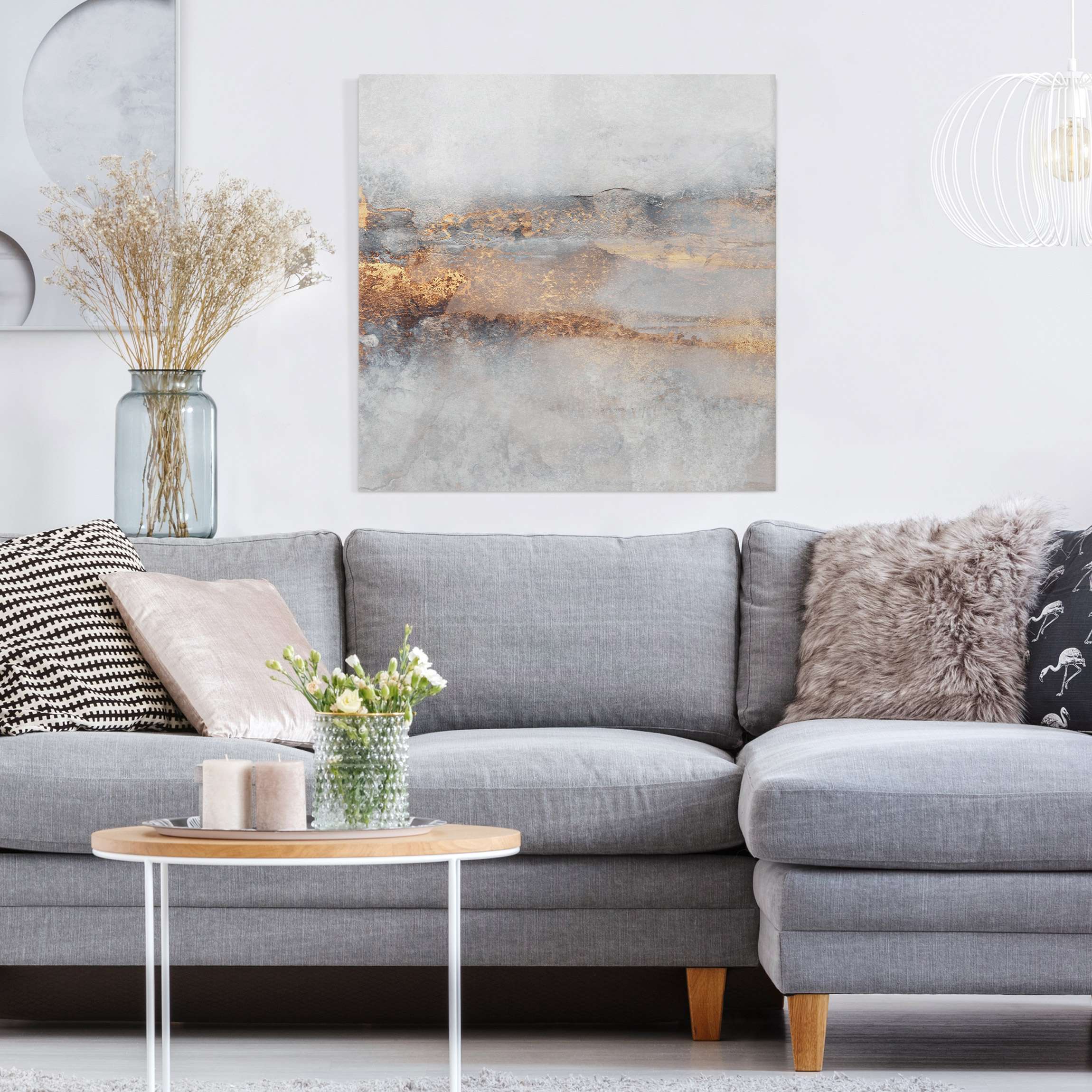 Impression sur toile tableau sur toile châssis gris art à motifs abstrait peinture 54 cuisine chambre à coucher salon couloir 80 x 80 cm - 2