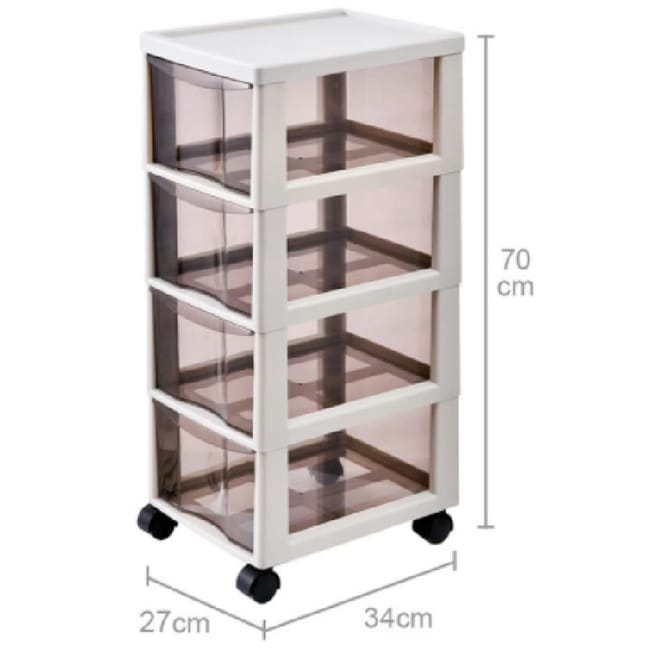 Cassettiera Con Ruote BAKAJI - 7 Cassetti Trasparenti, Polipropilene, Bianco, 27x34x100cm - Foto 4