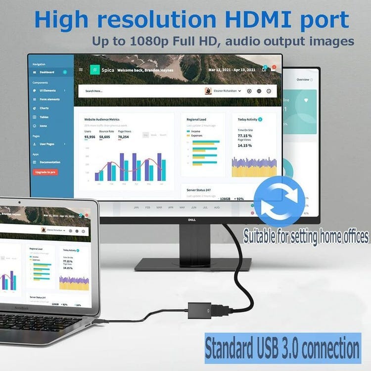 Window Size Format Adaptador USB 3.0/2.0 para HDMI com áudio e vídeo, conversor de cabo de ...