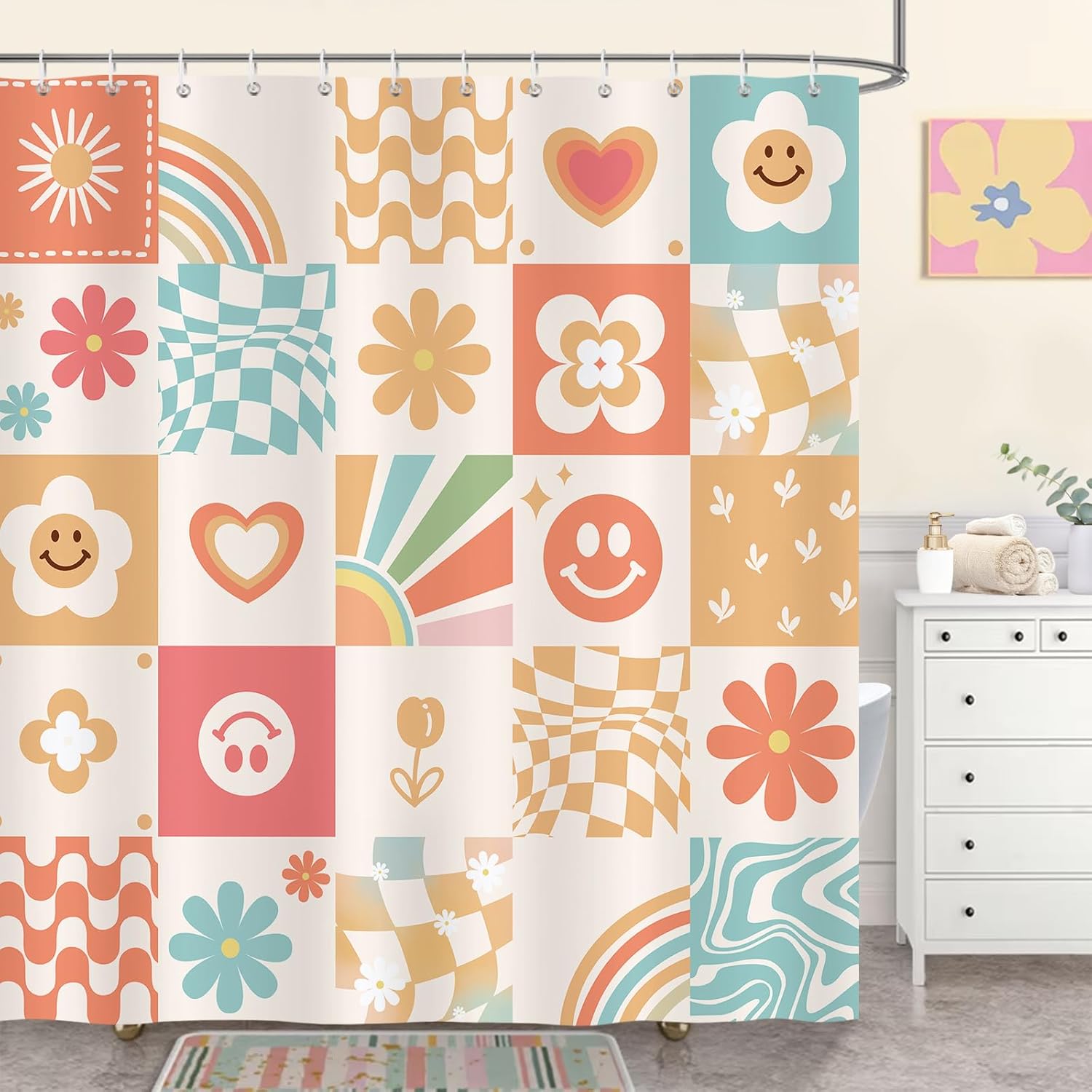 Tenda da doccia Boho Botanic, motivi astratti, Tenda da doccia alla moda Tenda da doccia Boho Botanic, motivi astratti, Tenda da doccia alla moda