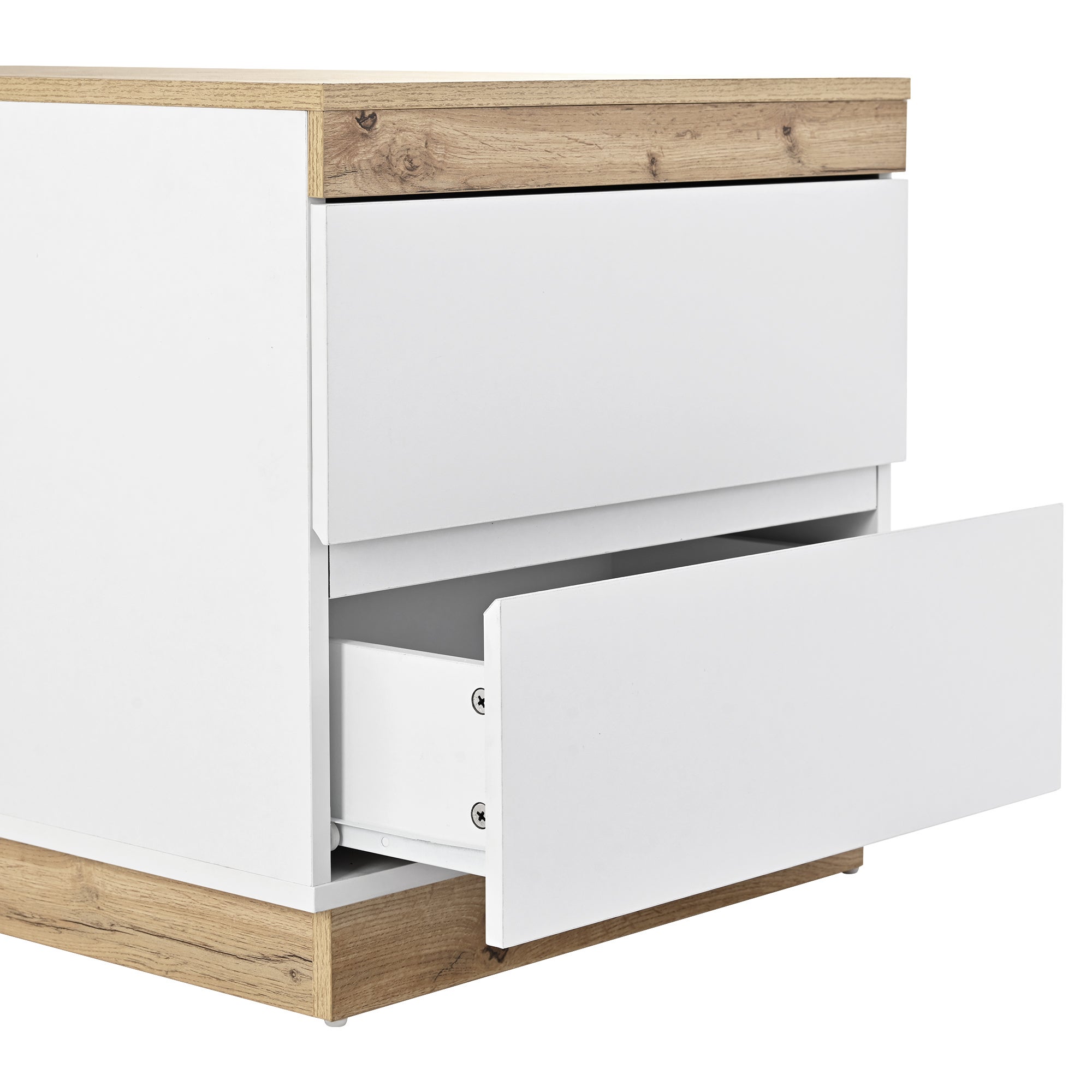 Table de chevet avec 2 tiroirs - style scandinave - Blanc - 6